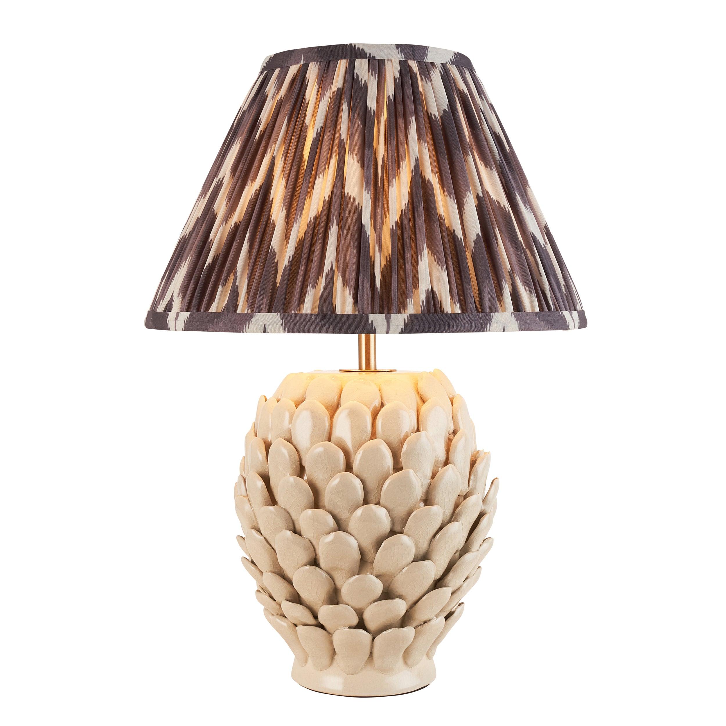 Layered Leaf Ceramic Table Lamp & Zigzag 30cm Pearl Grey Shade