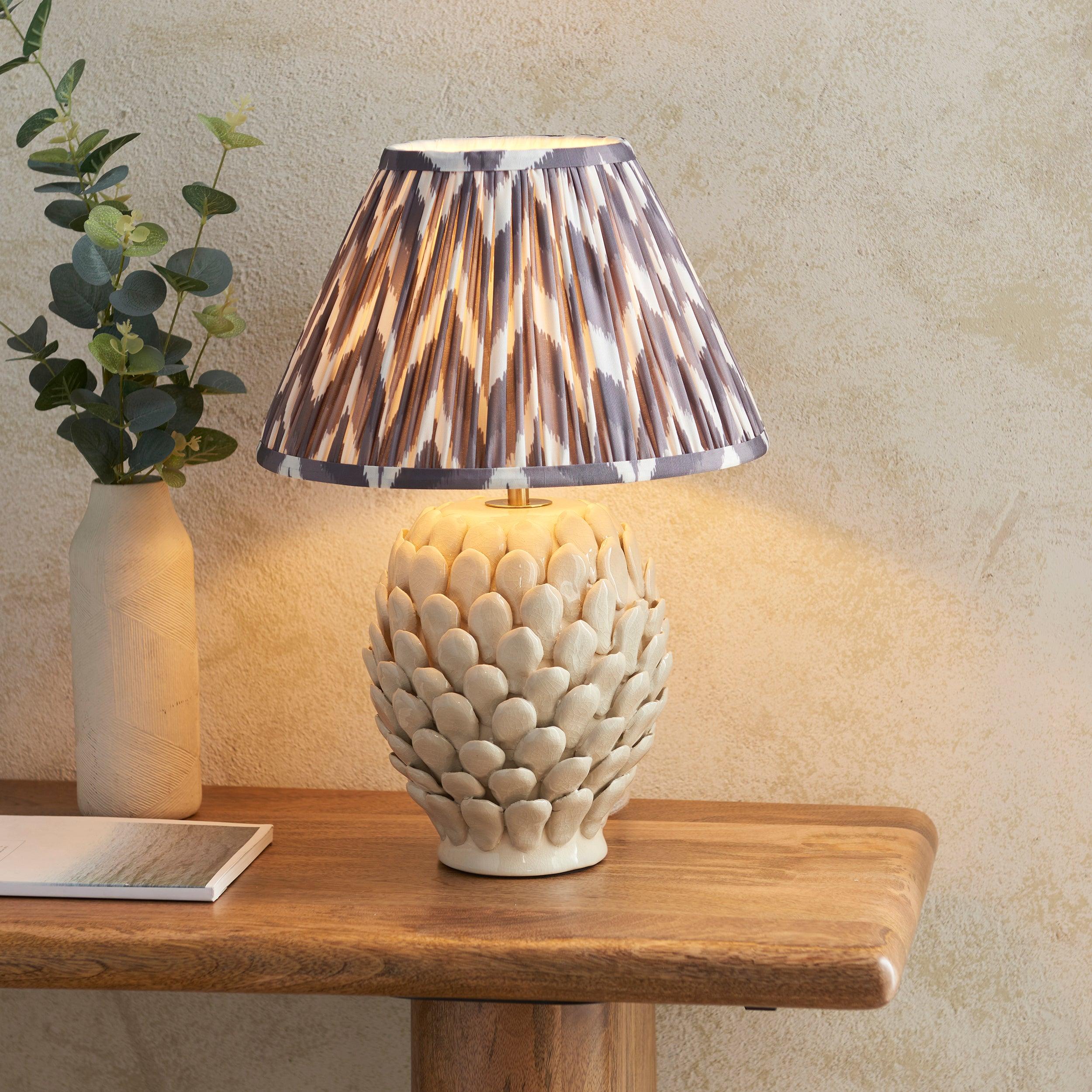 Layered Leaf Ceramic Table Lamp & Zigzag 30cm Pearl Grey Shade
