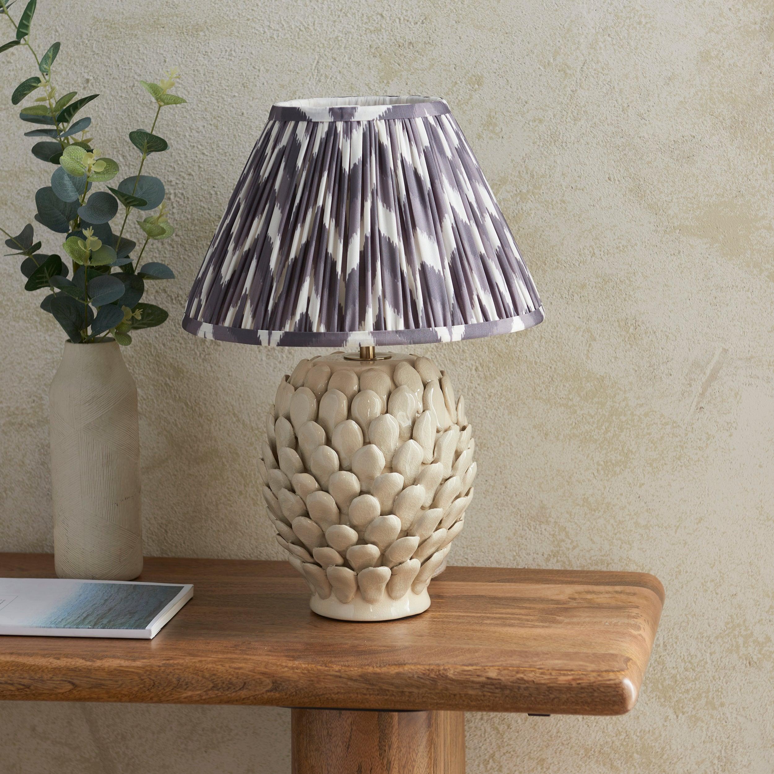 Layered Leaf Ceramic Table Lamp & Zigzag 30cm Pearl Grey Shade