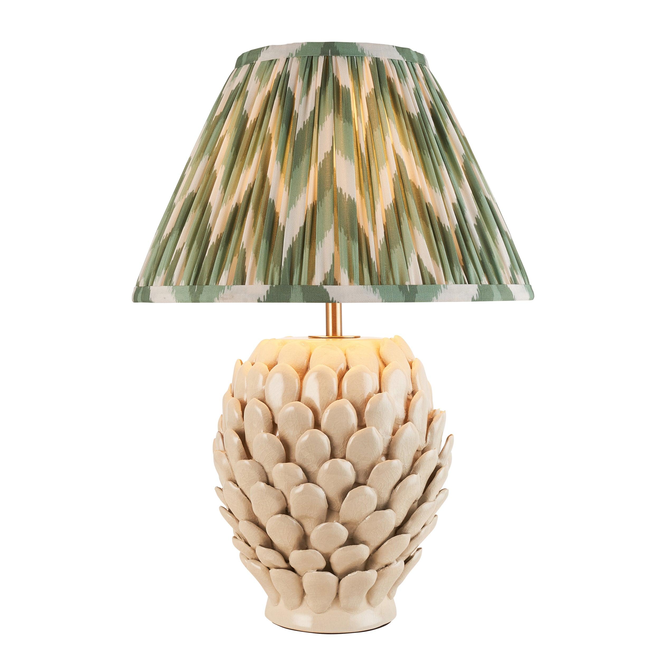Layered Leaf Ceramic Table Lamp & Zigzag 30cm Cotswold Green Shade
