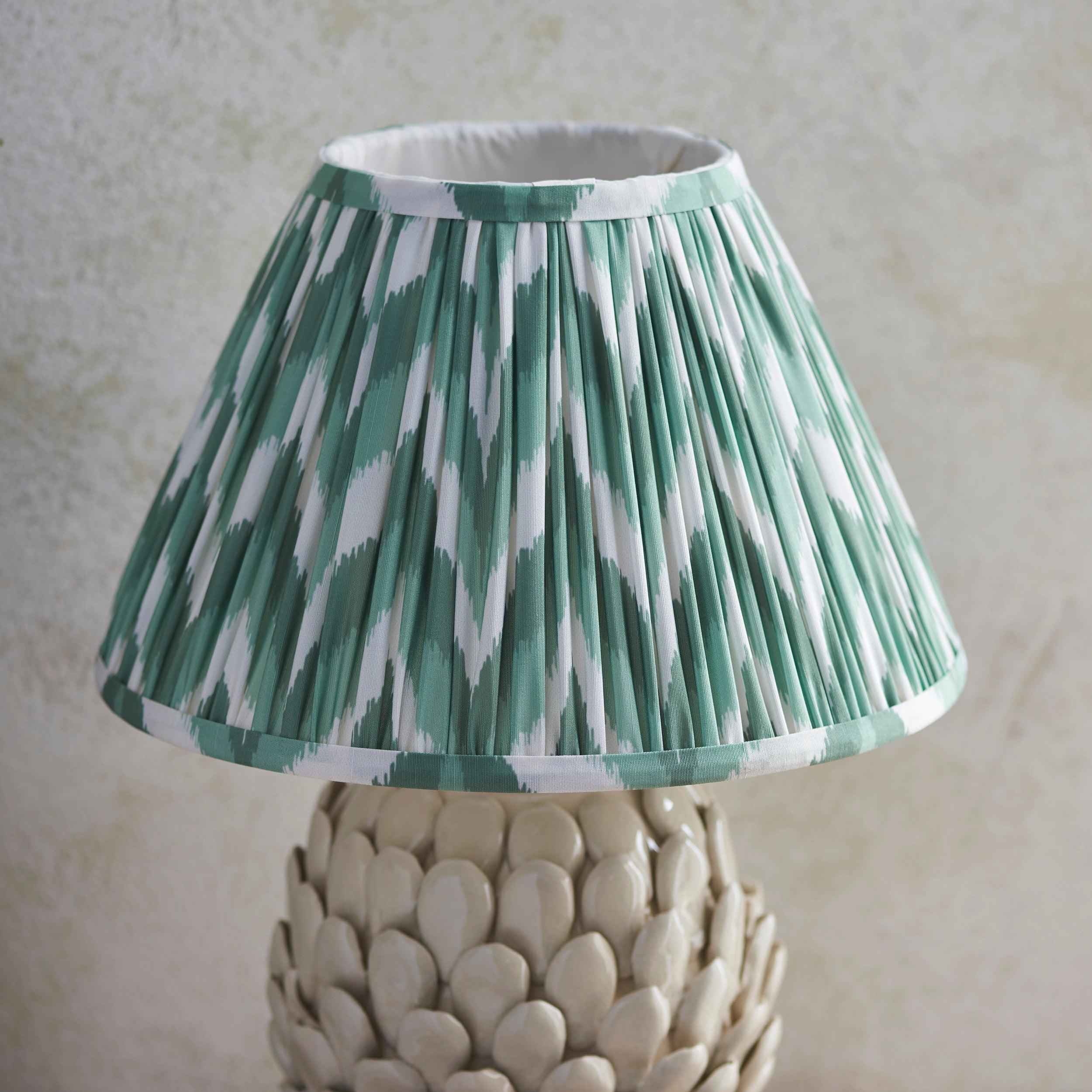 Layered Leaf Ceramic Table Lamp & Zigzag 30cm Cotswold Green Shade