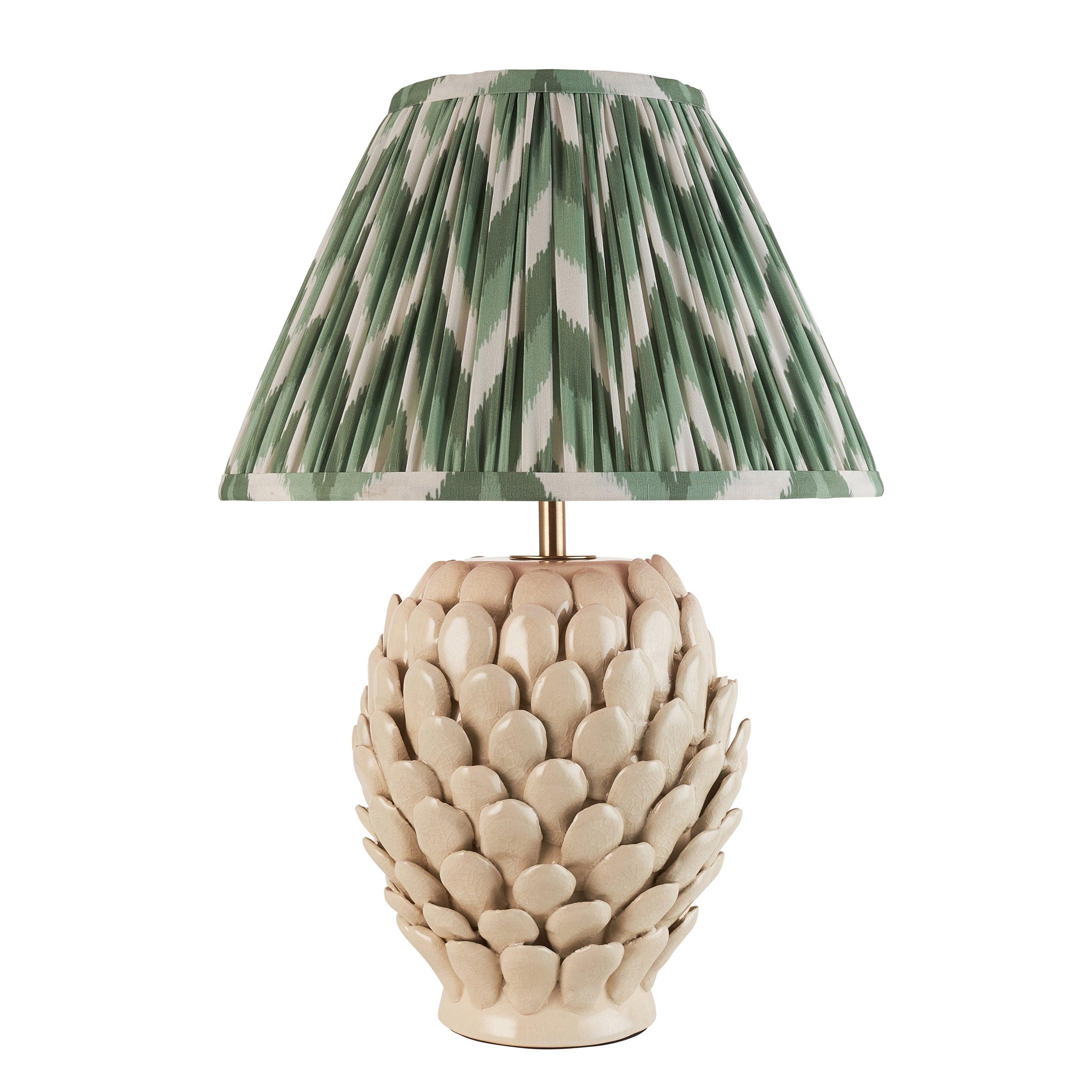 Layered Leaf Ceramic Table Lamp & Zigzag 30cm Cotswold Green Shade