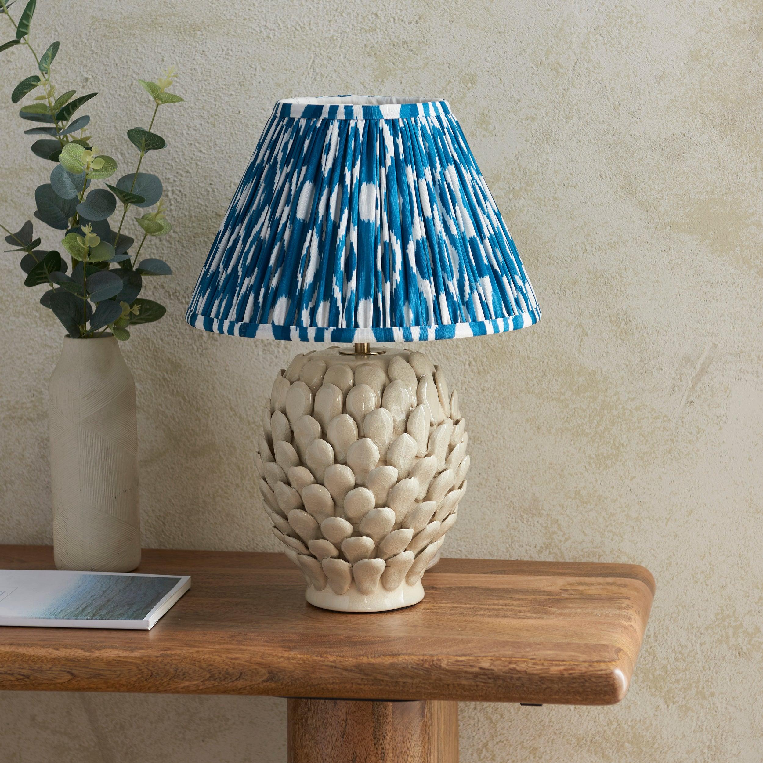 Layered Leaf Ceramic Table Lamp & Ikat 30cm Marlin Blue Shade