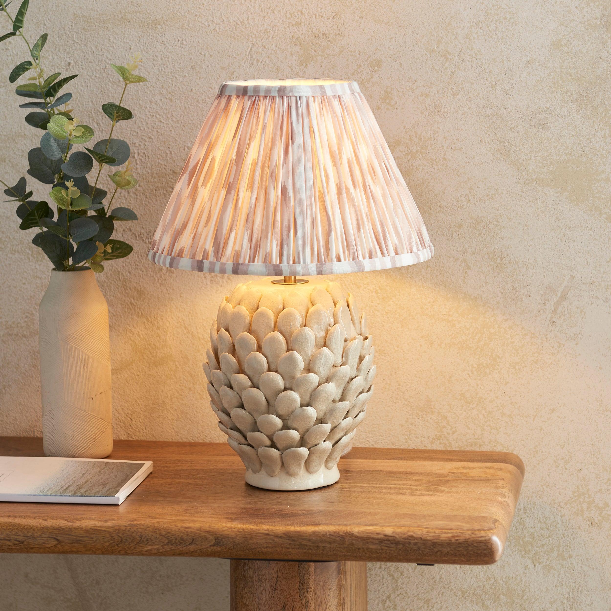 Layered Leaf Ceramic Table Lamp & Ikat 30cm Neutral Shade