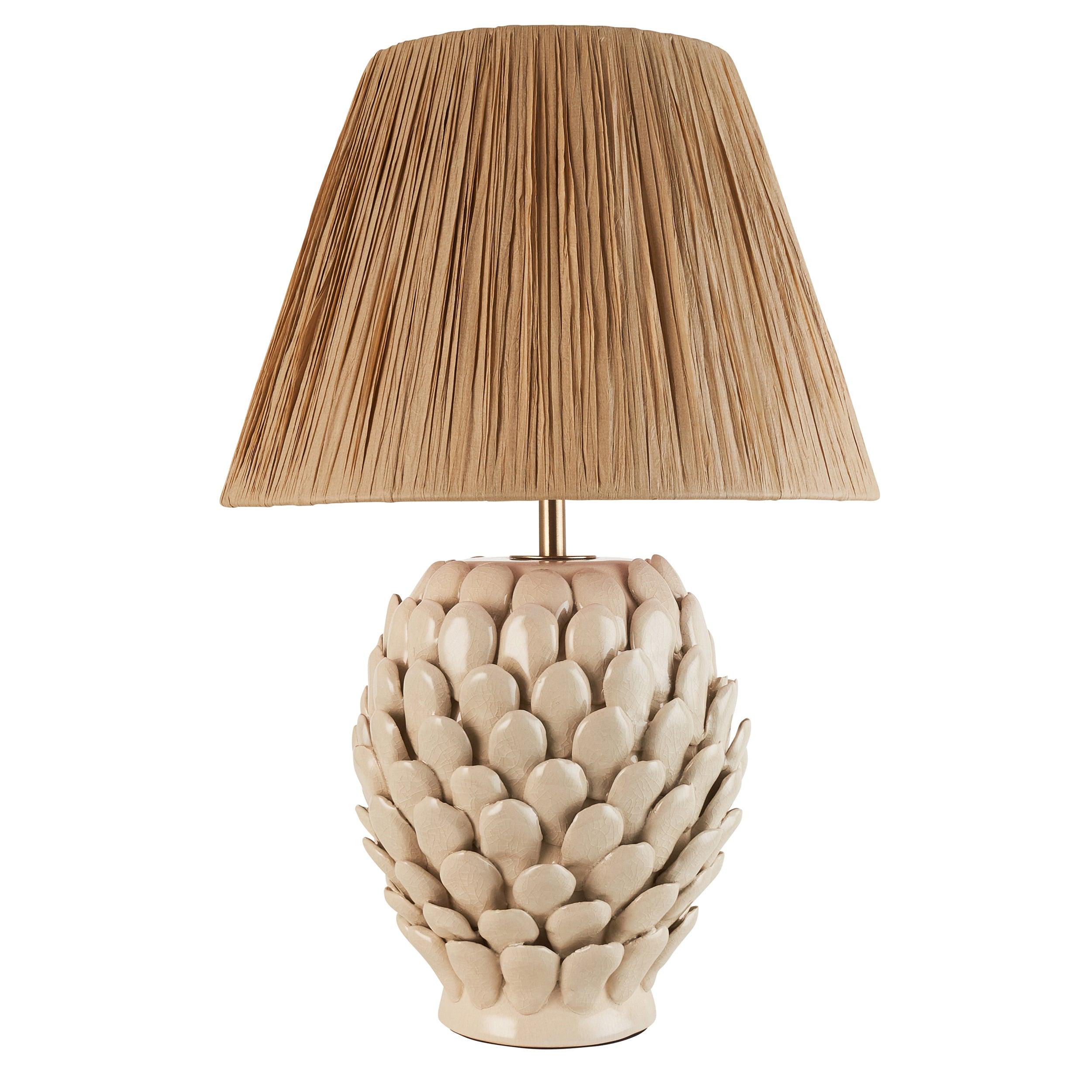 Layered Leaf White Ceramic Table Lamp 30cm Natural Raffia Shade