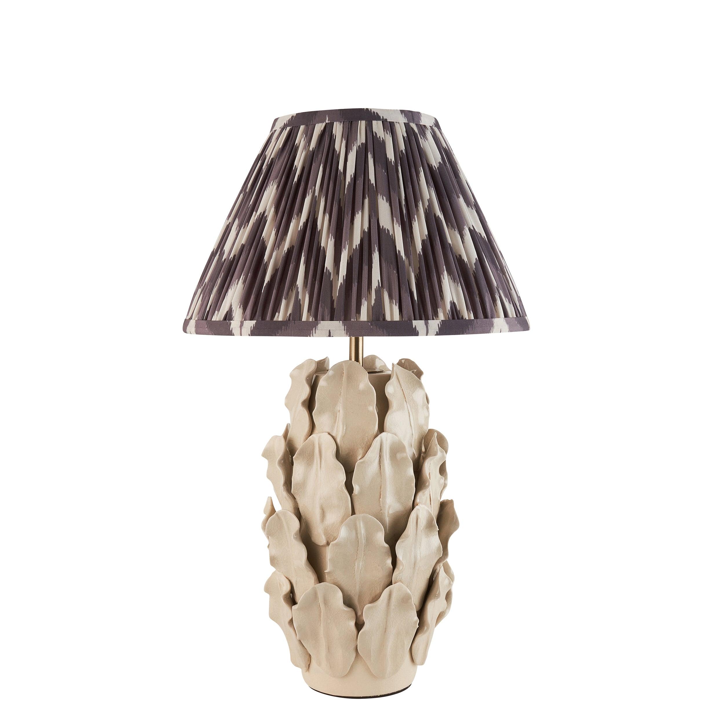 Layered Leaf Ivory Ceramic Table Lamp & Zigzag 30cm Pearl Grey Shade
