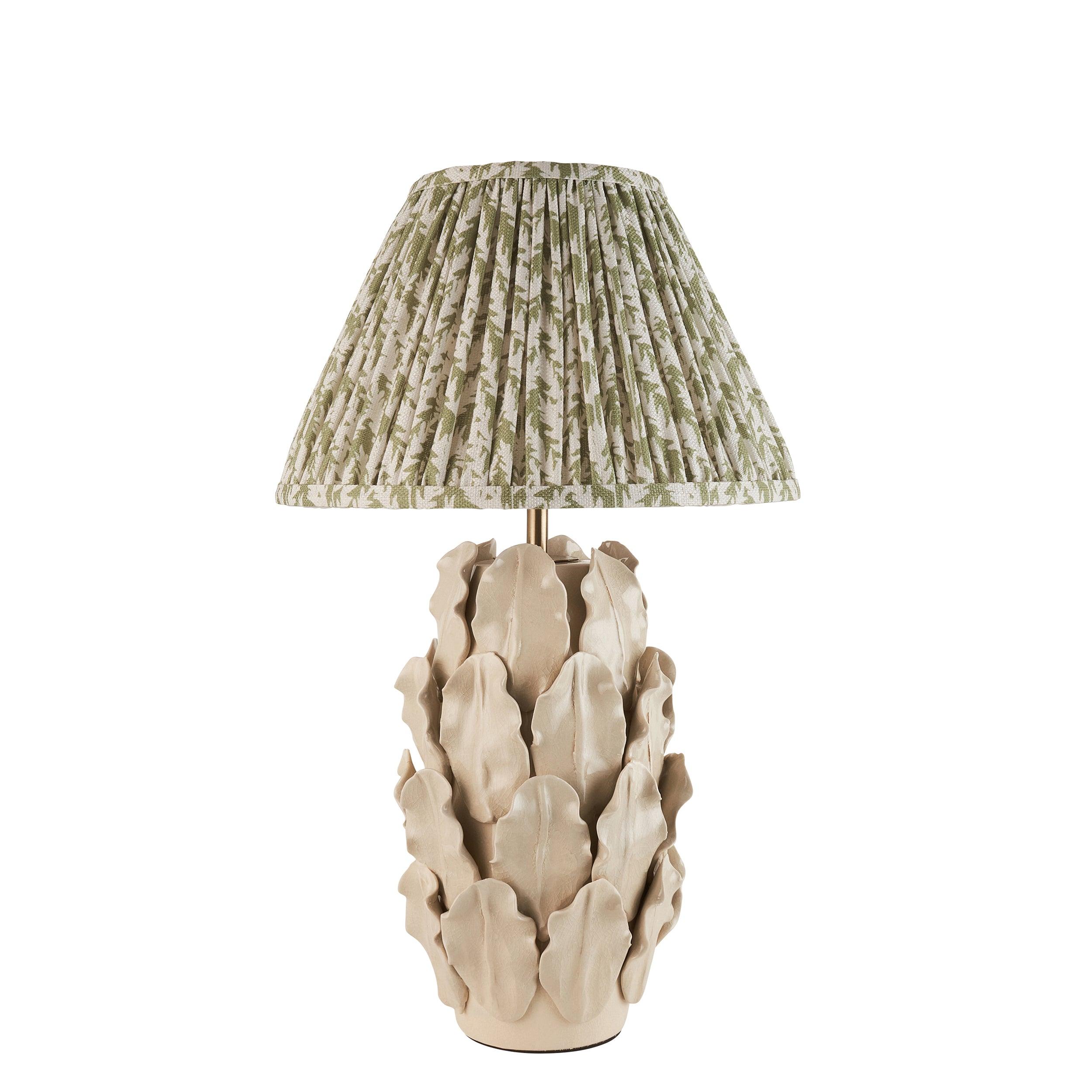 Layered Leaf Ivory Ceramic Table Lamp & Leaf 30cm Herb Garden Green Shade
