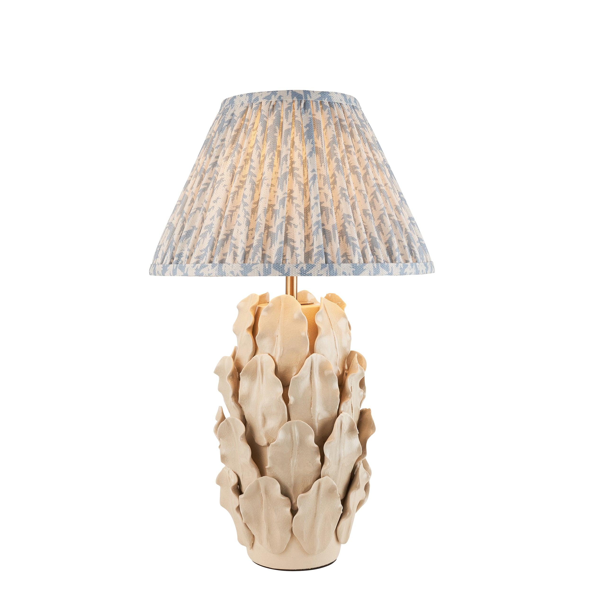 Layered Leaf Ivory Ceramic Table Lamp & Leaf 30cm Shell Bay Blue Shade