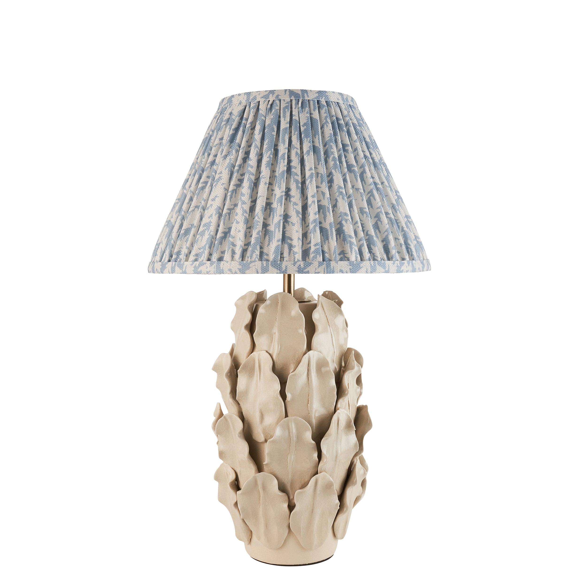 Layered Leaf Ivory Ceramic Table Lamp & Leaf 30cm Shell Bay Blue Shade