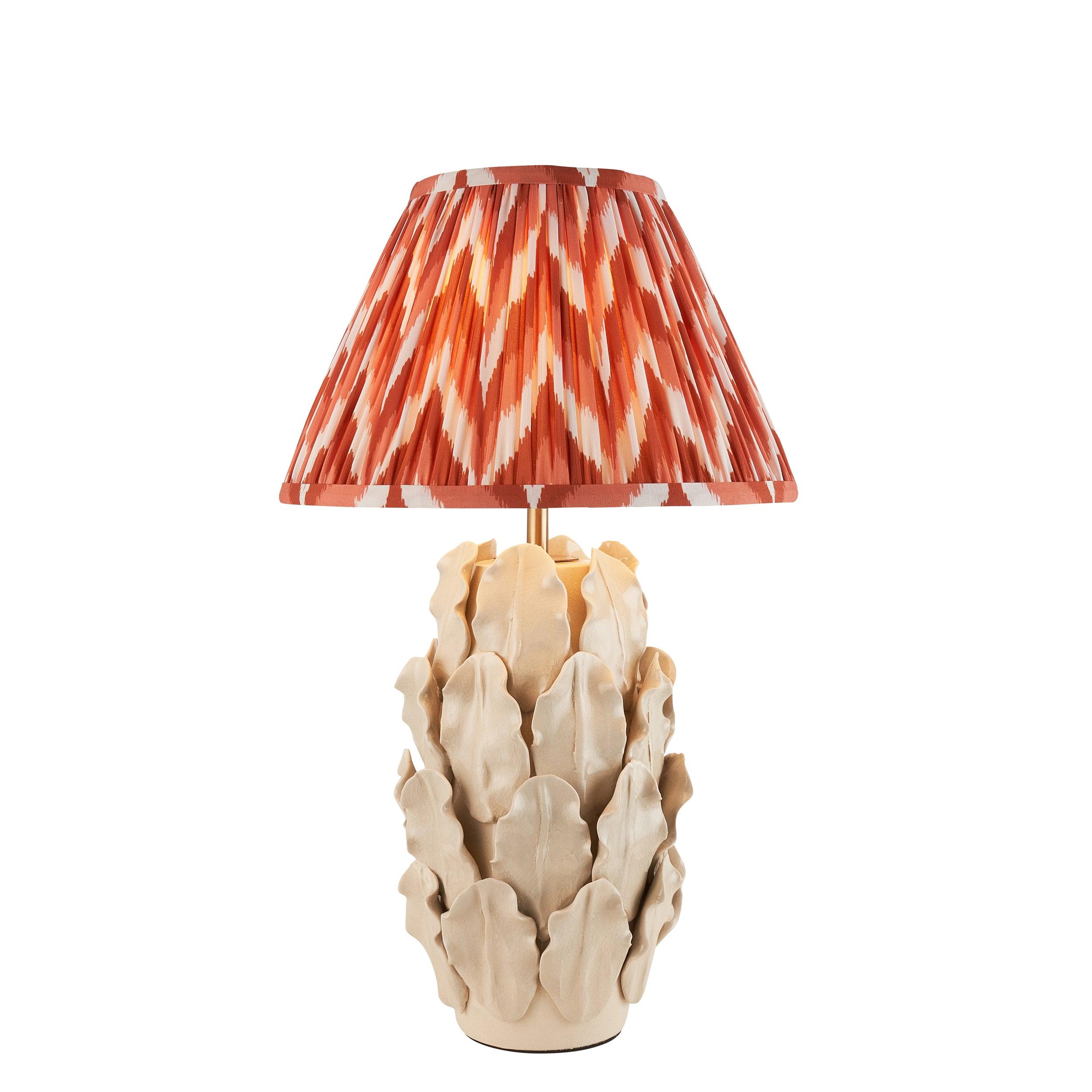 Layered Leaf Ivory Ceramic Table Lamp & Zigzag 30cm Apricot Orange Shade