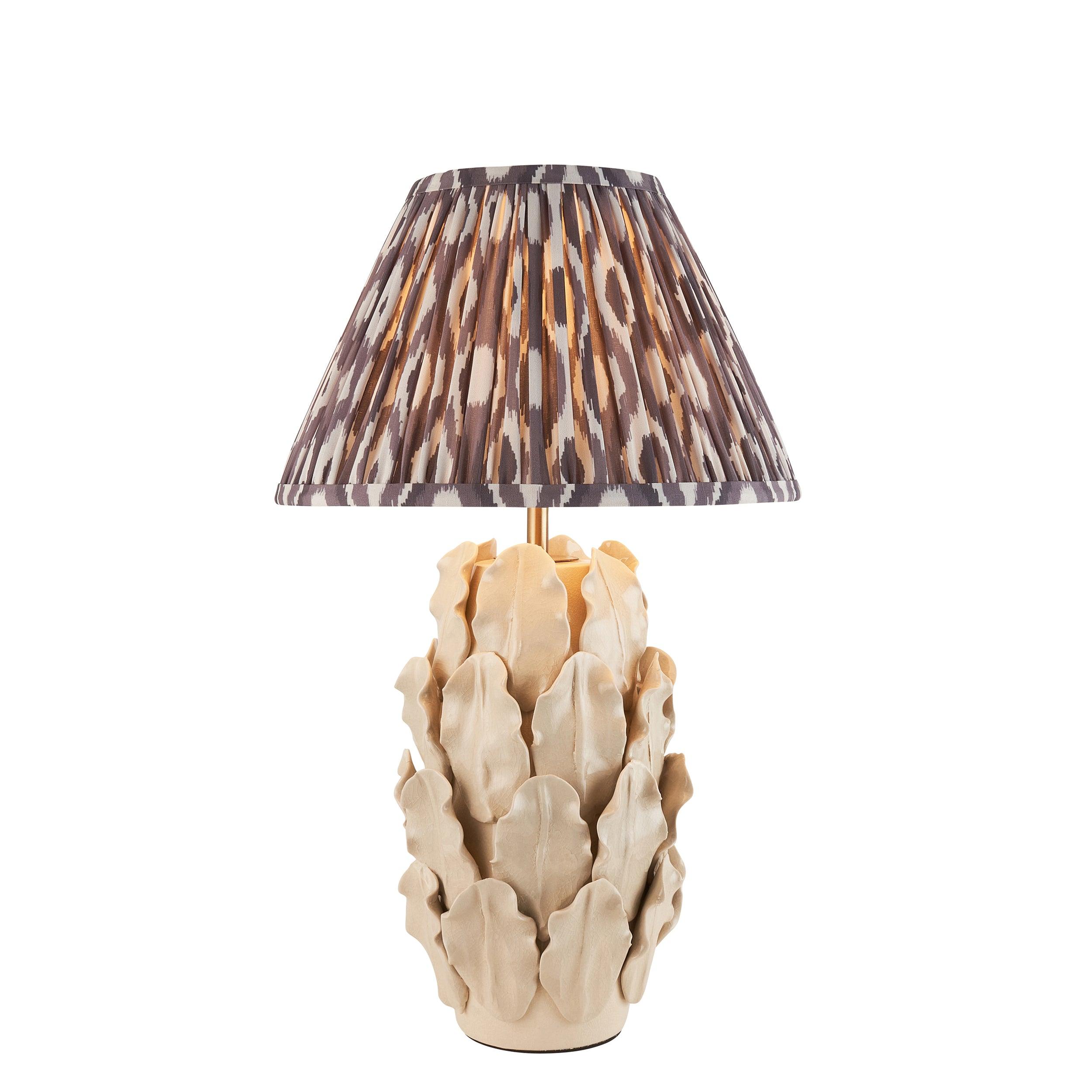 Layered Leaf Ivory Ceramic Table Lamp & Ikat 30cm Pearl Grey Shade