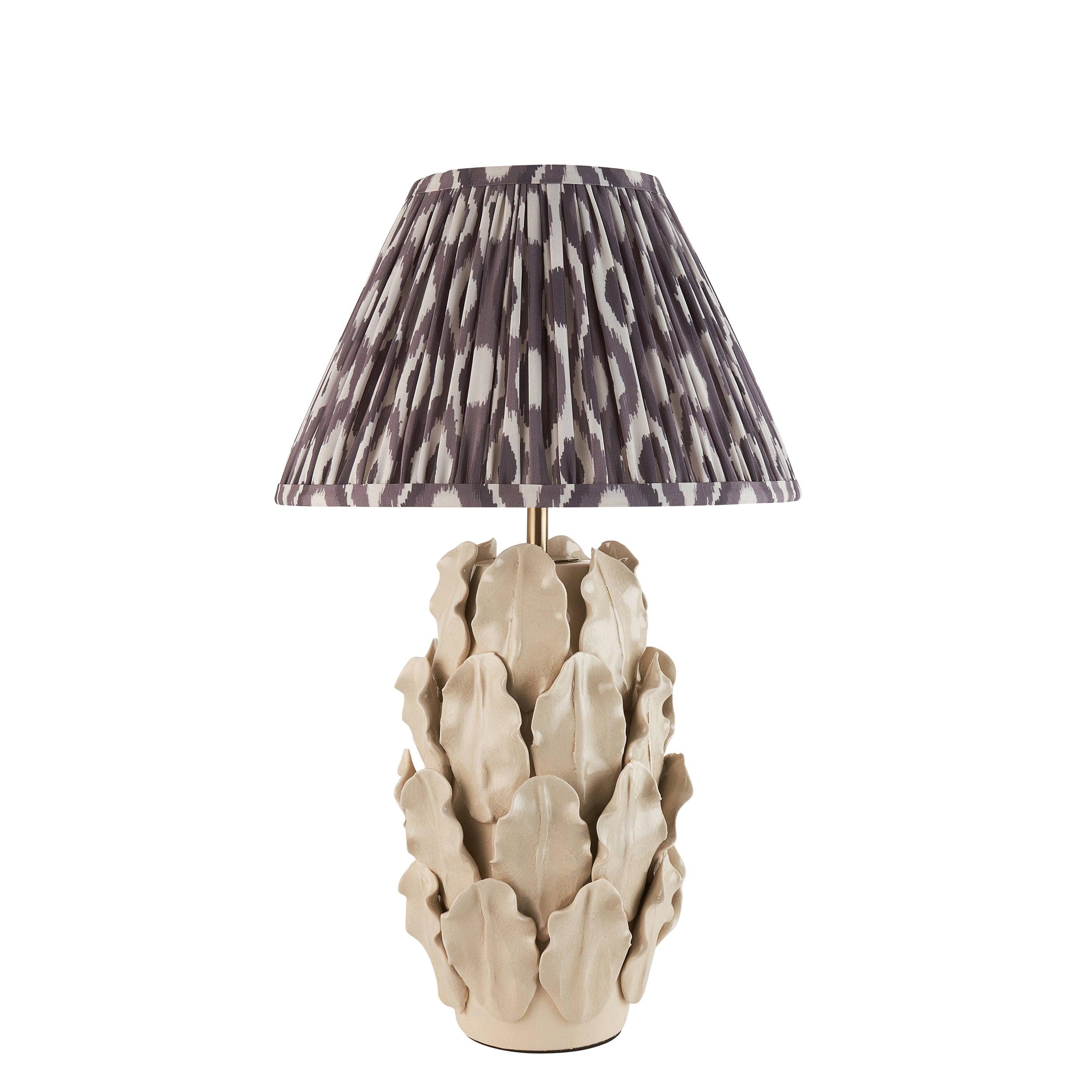 Layered Leaf Ivory Ceramic Table Lamp & Ikat 30cm Pearl Grey Shade
