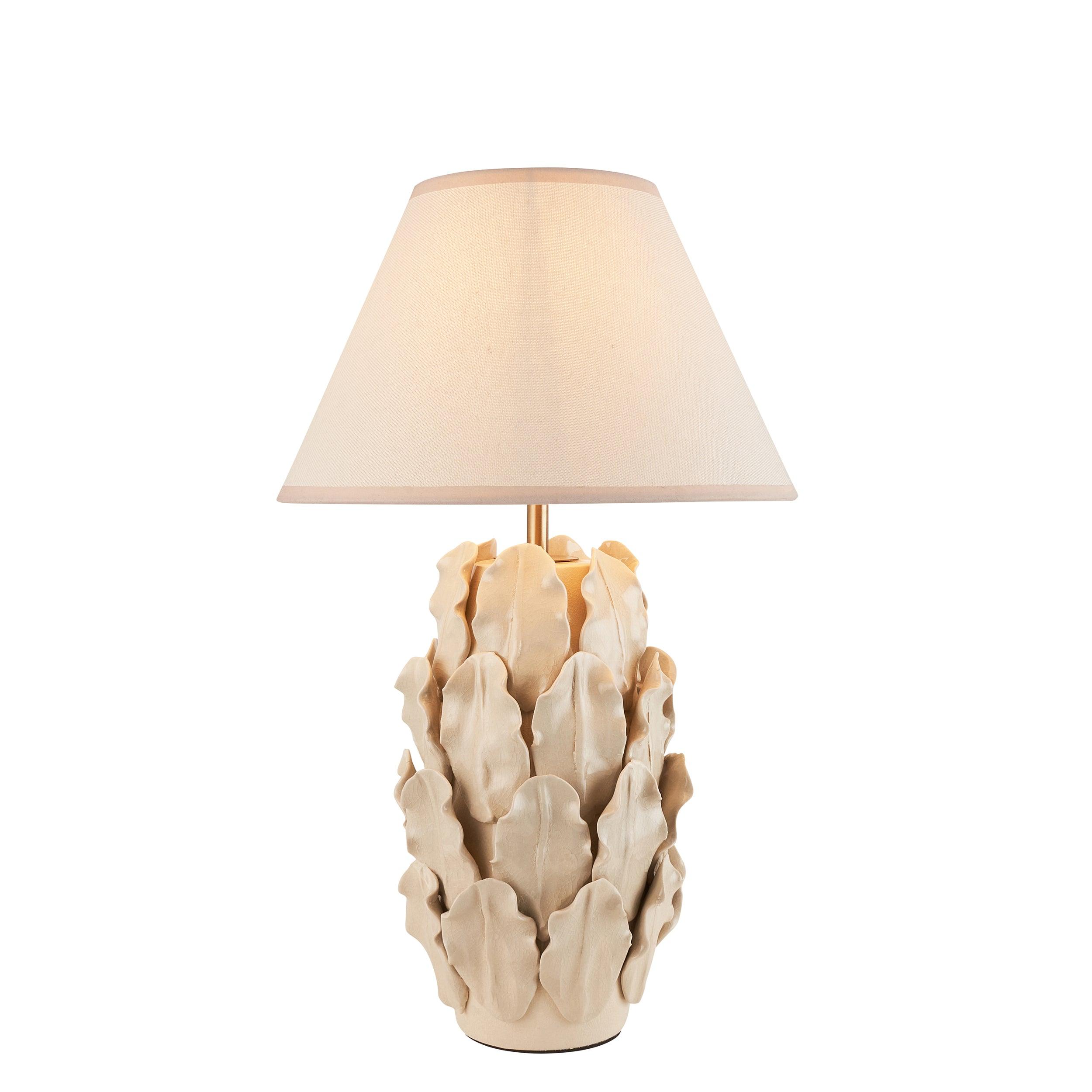 Layered Leaf Ivory Ceramic Table Lamp & Ivy 30cm Vintage White Shade