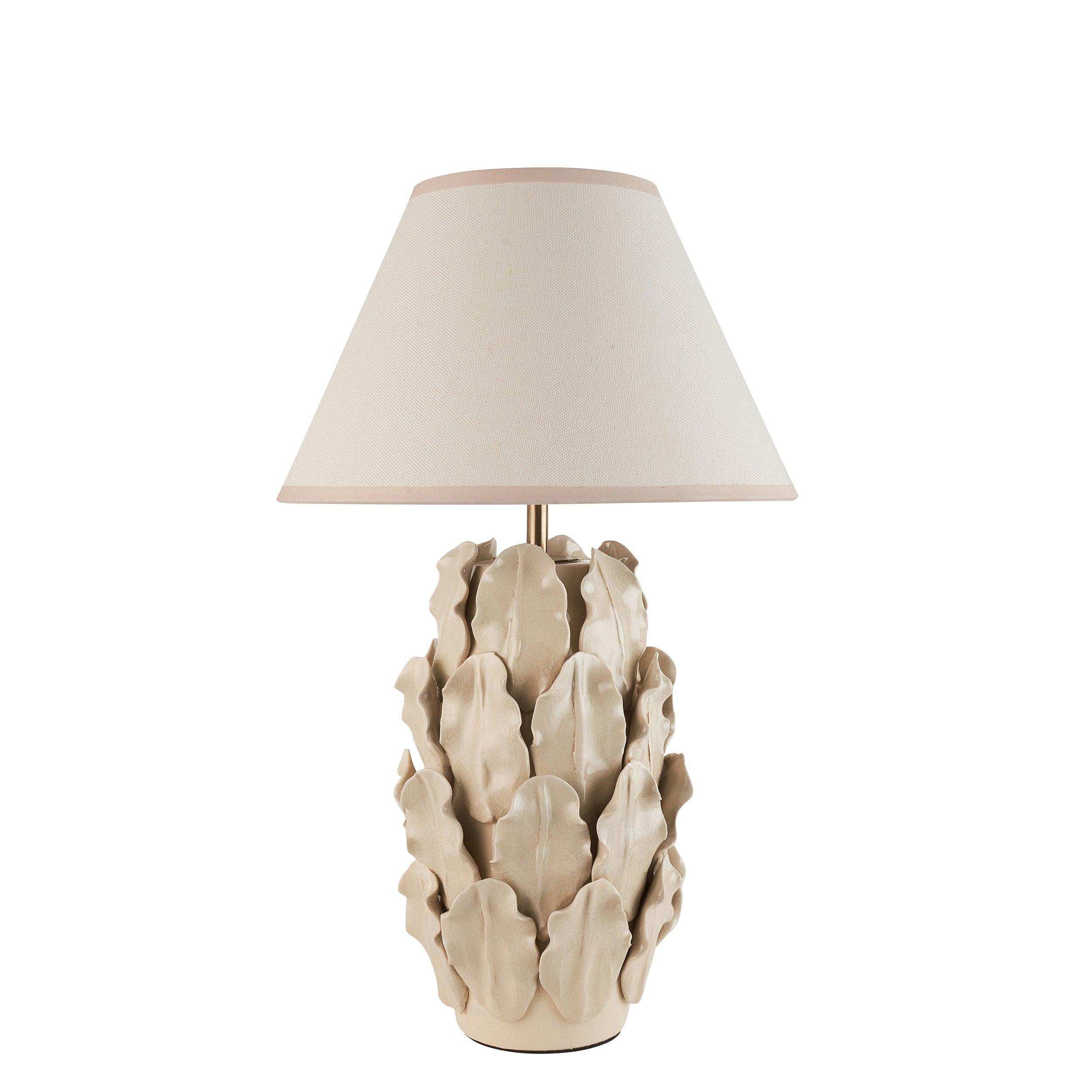 Layered Leaf Ivory Ceramic Table Lamp & Ivy 30cm Vintage White Shade