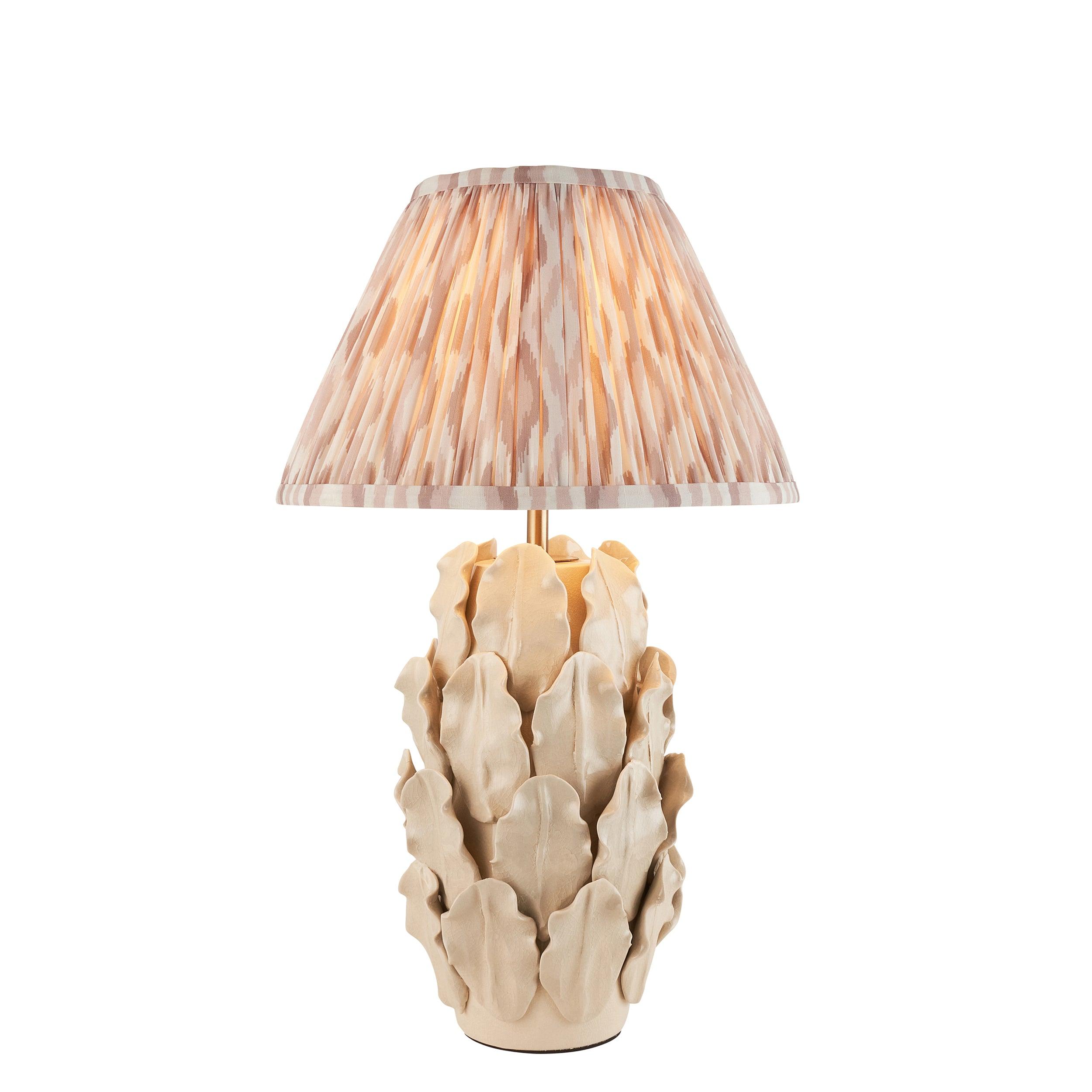 Layered Leaf Ivory Ceramic Table Lamp & Ikat 30cm Neutral Shade