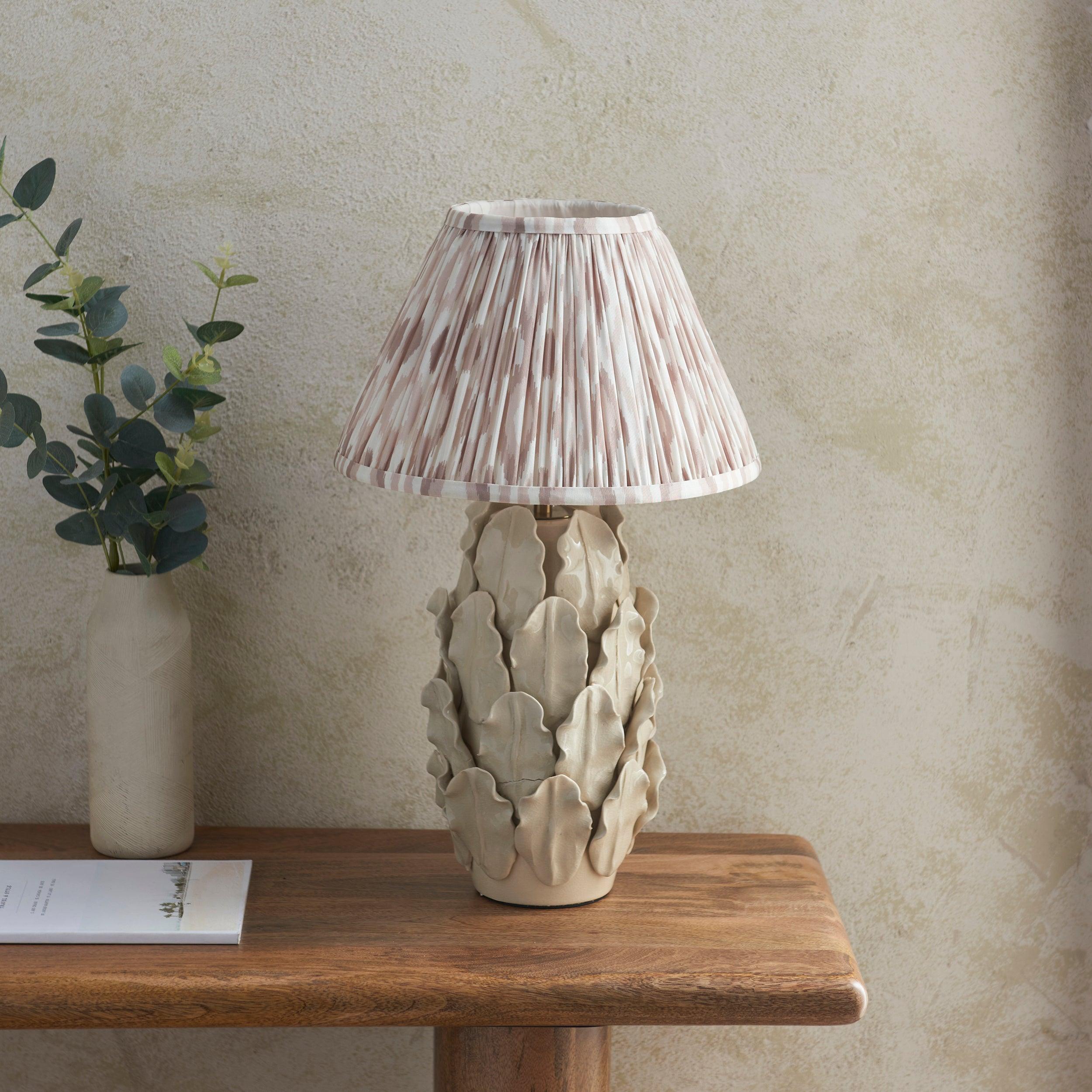 Layered Leaf Ivory Ceramic Table Lamp & Ikat 30cm Neutral Shade