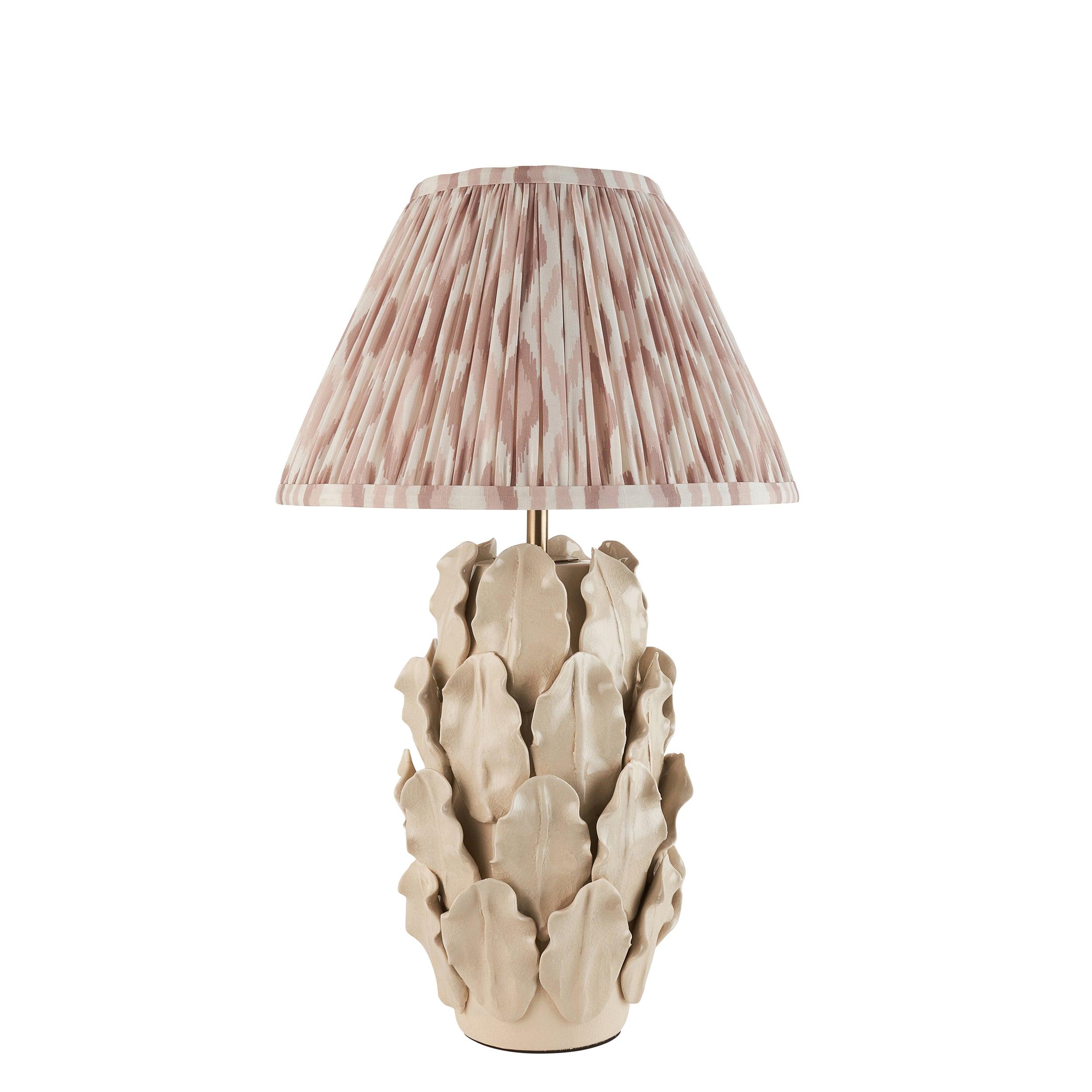 Layered Leaf Ivory Ceramic Table Lamp & Ikat 30cm Neutral Shade