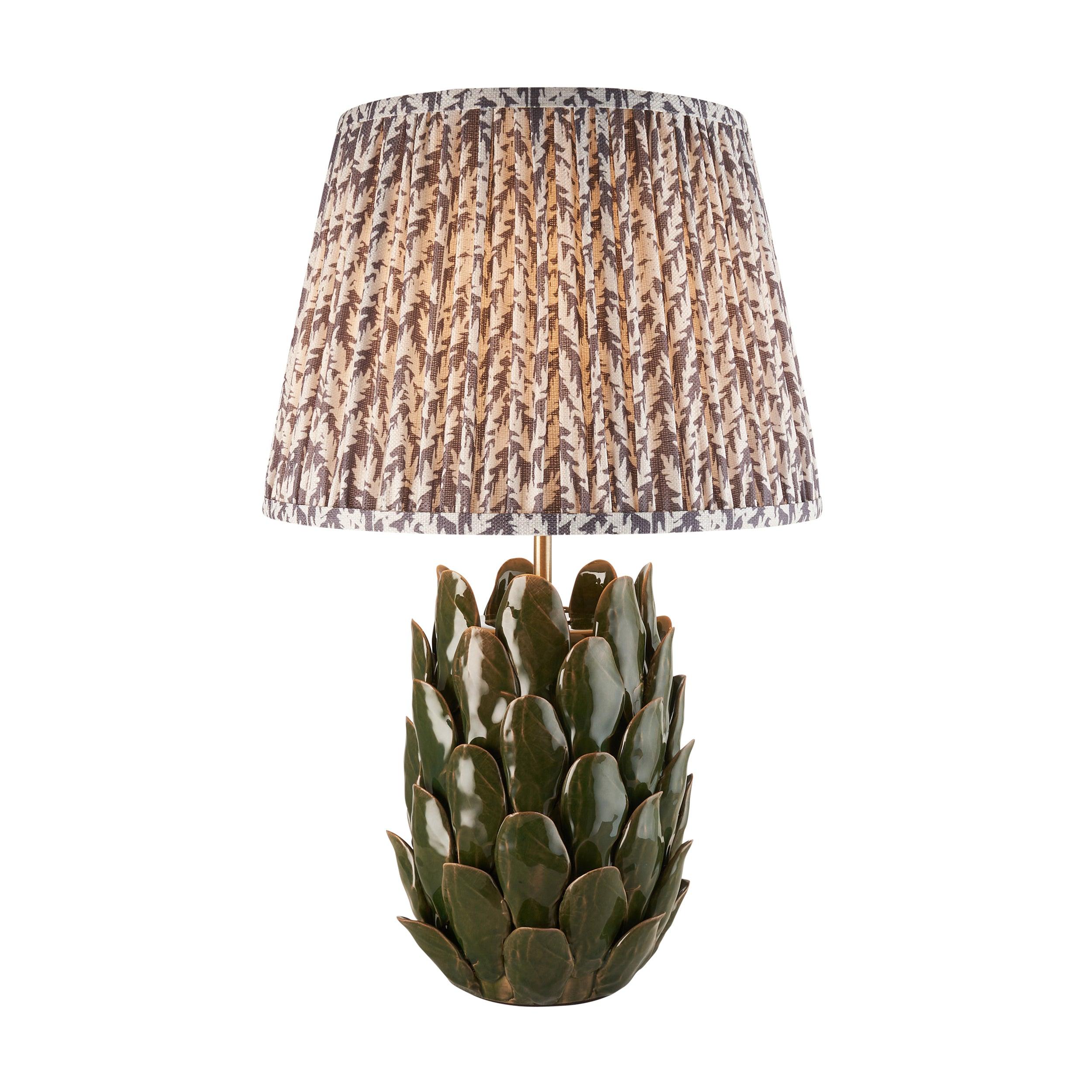 Layered Leaf Green Ceramic Table Lamp & Leaf Green Ceramic Table Lamp 35cm Pearl Grey Shade