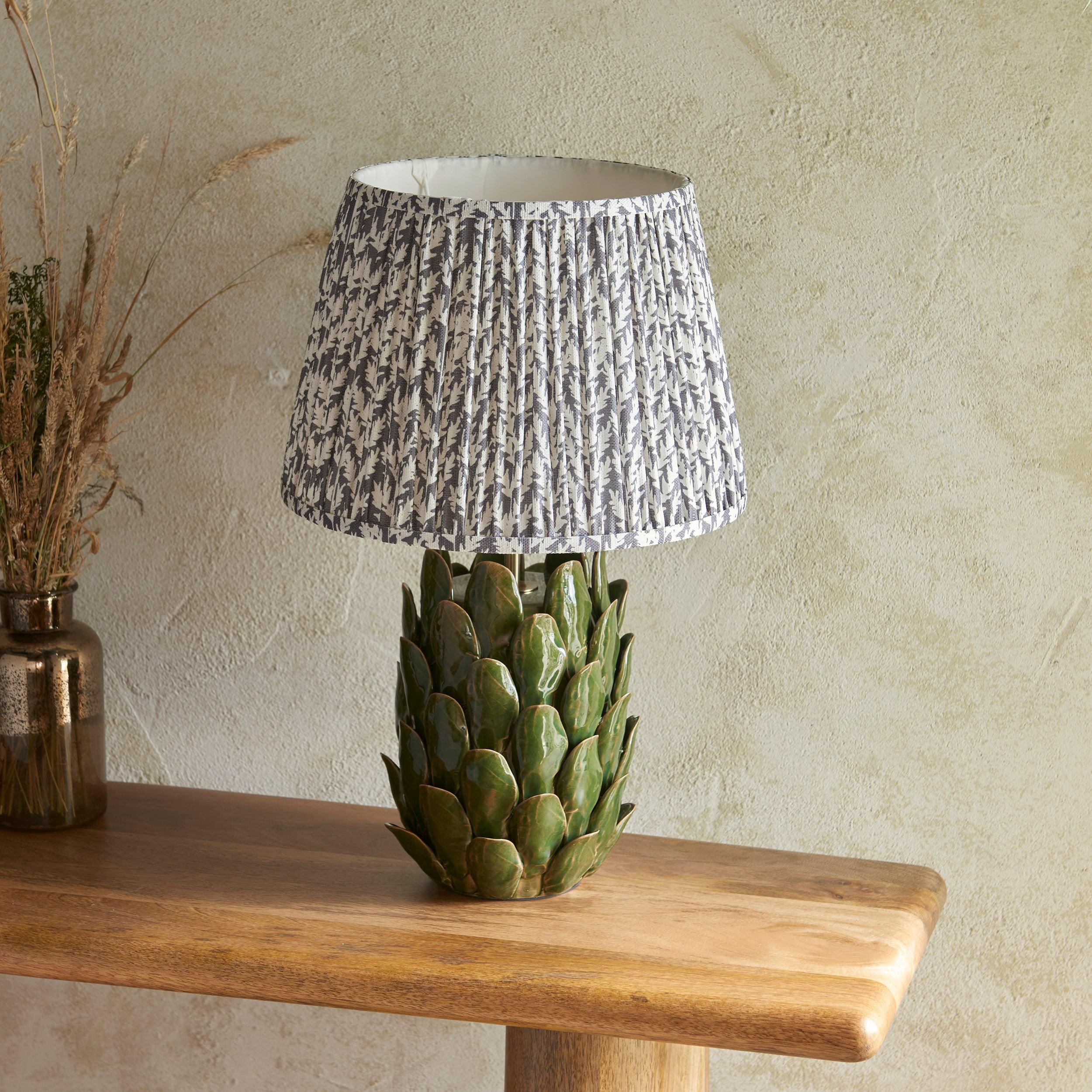 Layered Leaf Green Ceramic Table Lamp & Leaf Green Ceramic Table Lamp 35cm Pearl Grey Shade