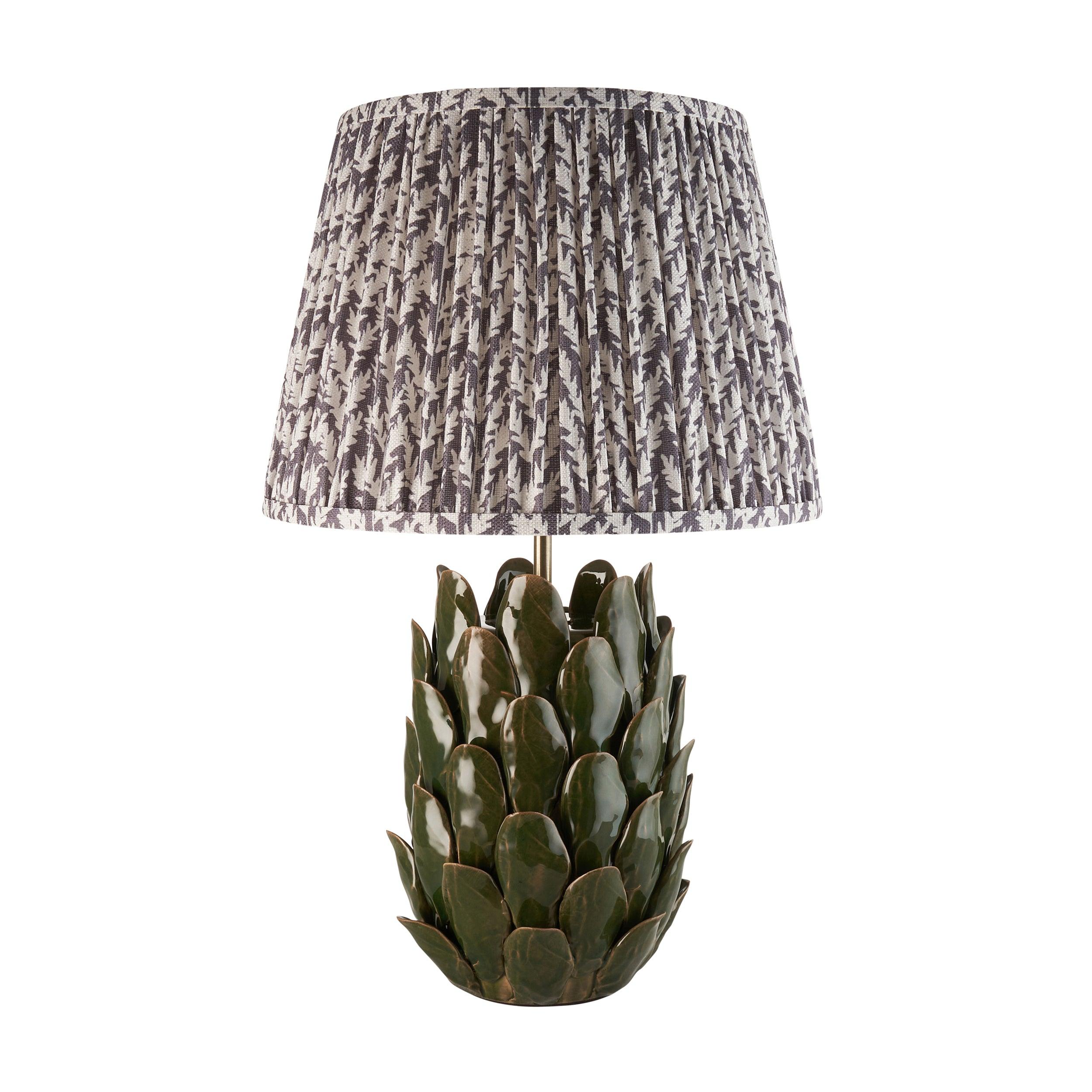 Layered Leaf Green Ceramic Table Lamp & Leaf Green Ceramic Table Lamp 35cm Pearl Grey Shade