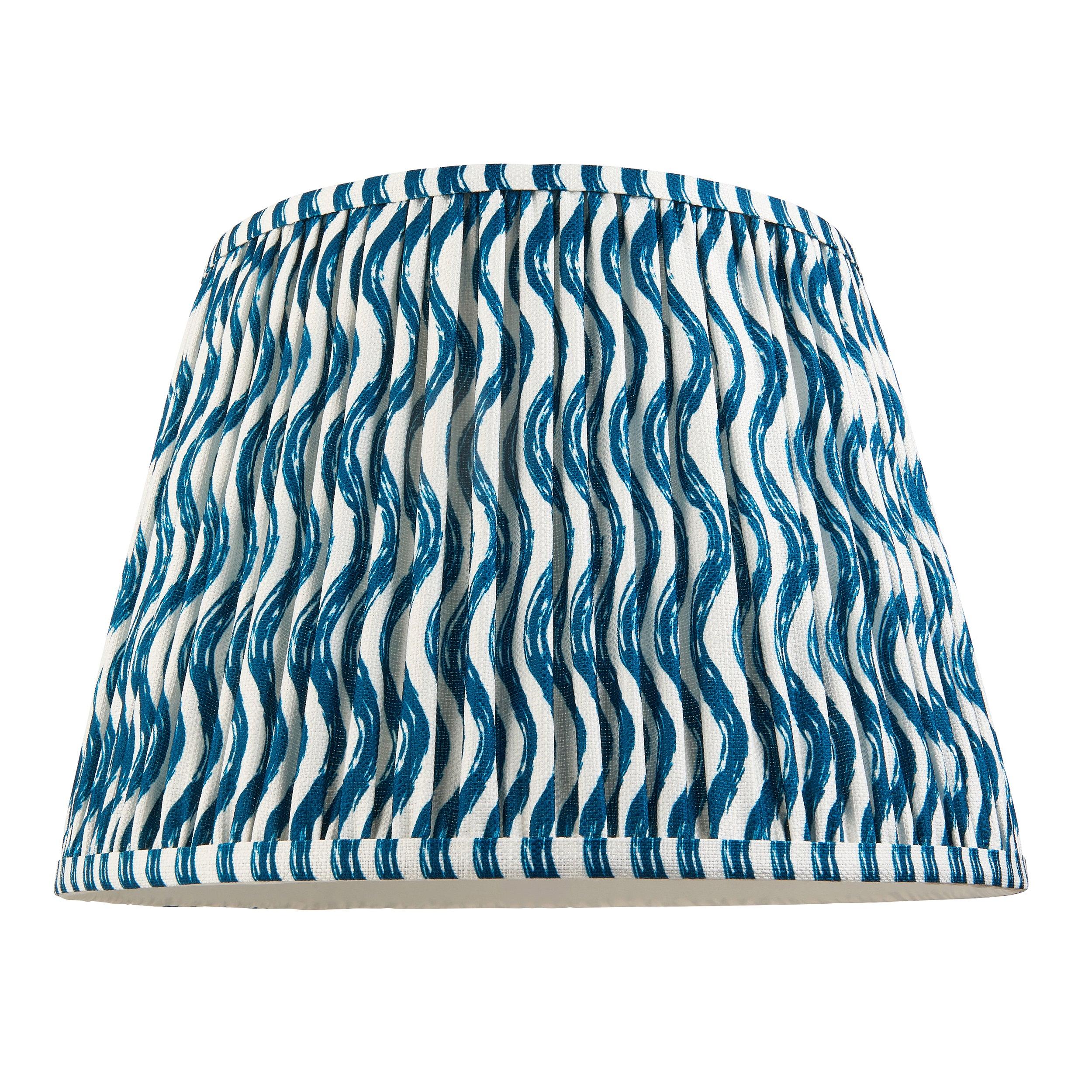 Layered Leaf Green Ceramic Table Lamp & Ripple 35cm Marlin Blue Shade