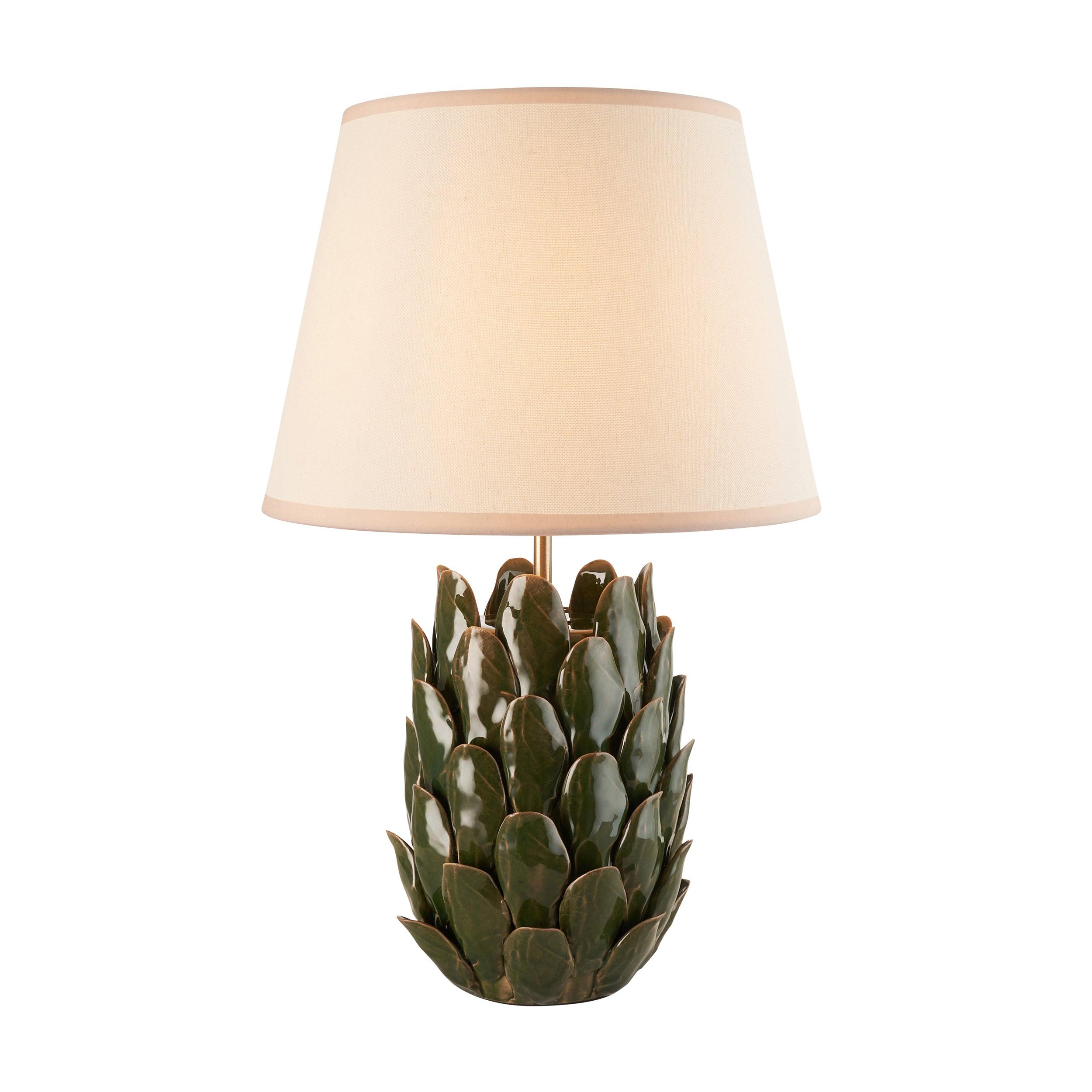 Layered Leaf Green Ceramic Table Lamp & Ivy 35cm Vintage White Shade