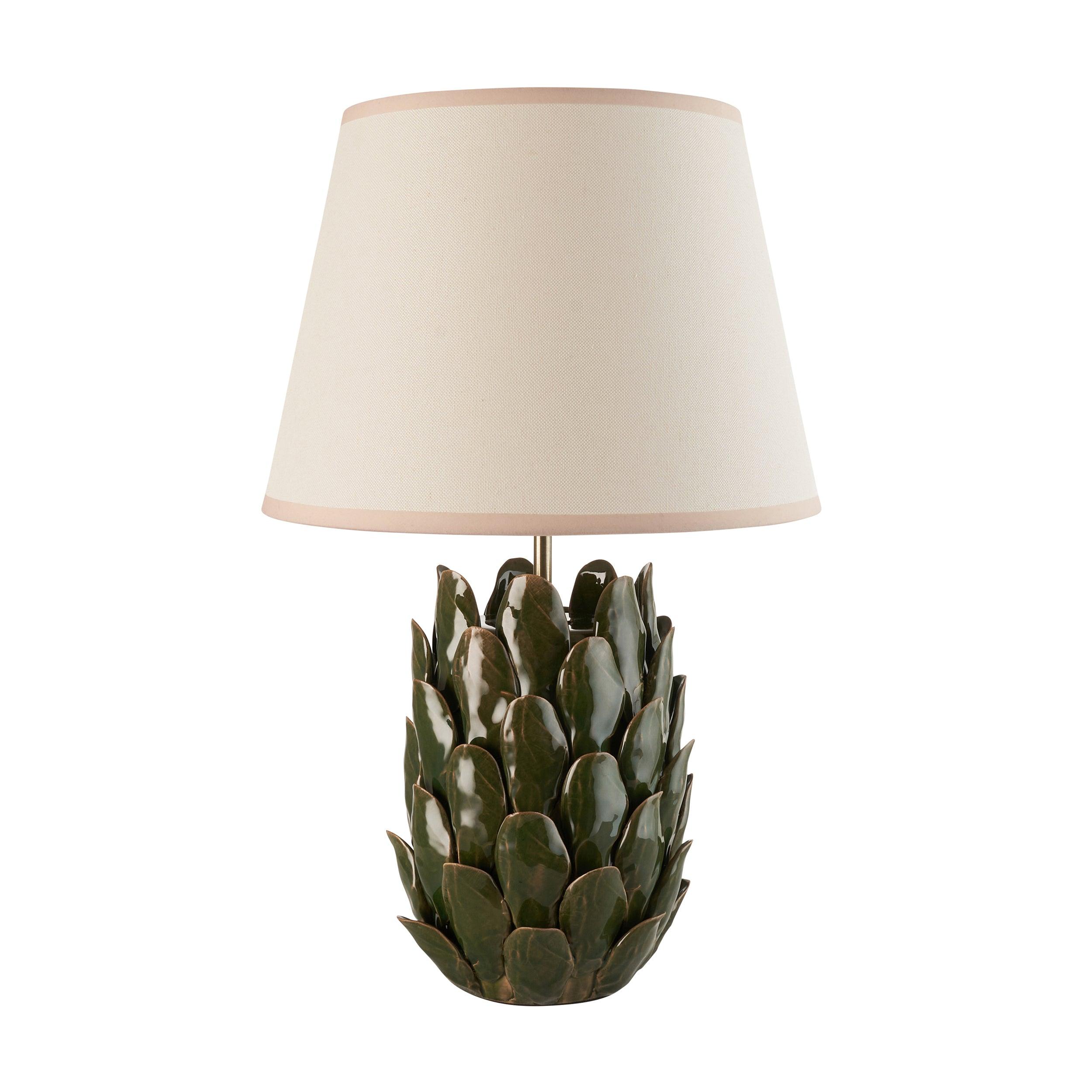 Layered Leaf Green Ceramic Table Lamp & Ivy 35cm Vintage White Shade