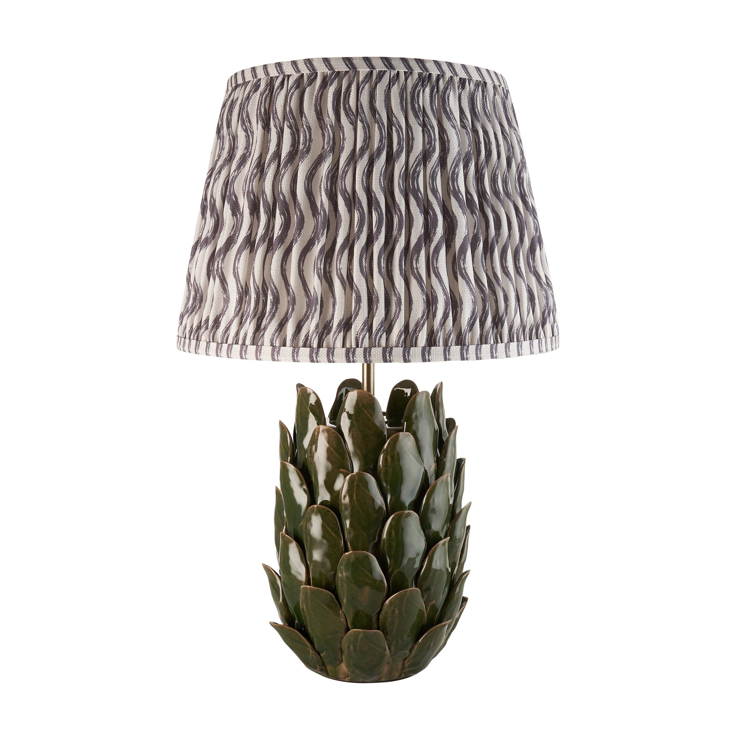 Layered Leaf Green Ceramic Table Lamp & Ripple 35cm Pearl Grey Shade