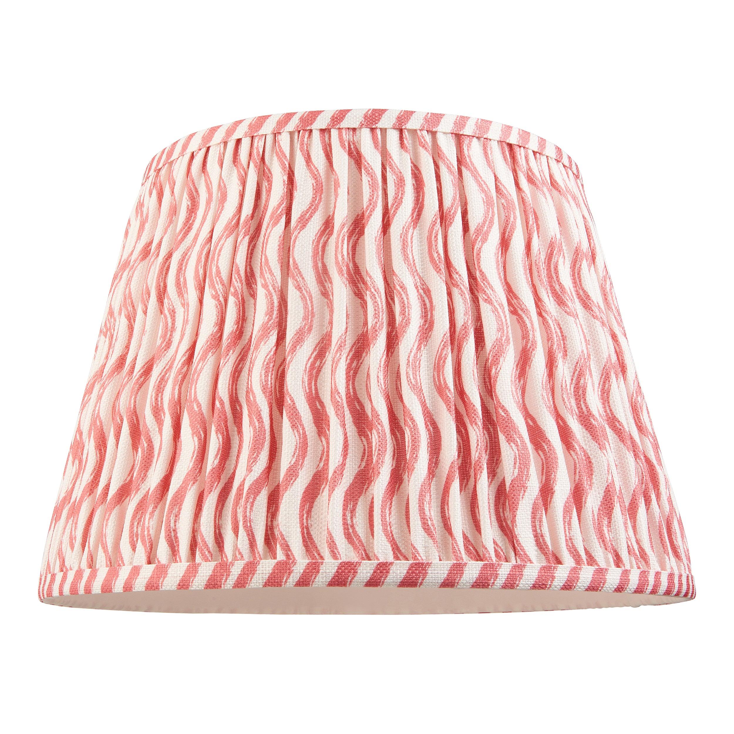 Layered Leaf Green Ceramic Table Lamp & Ripple 35cm Coral Pink Shade