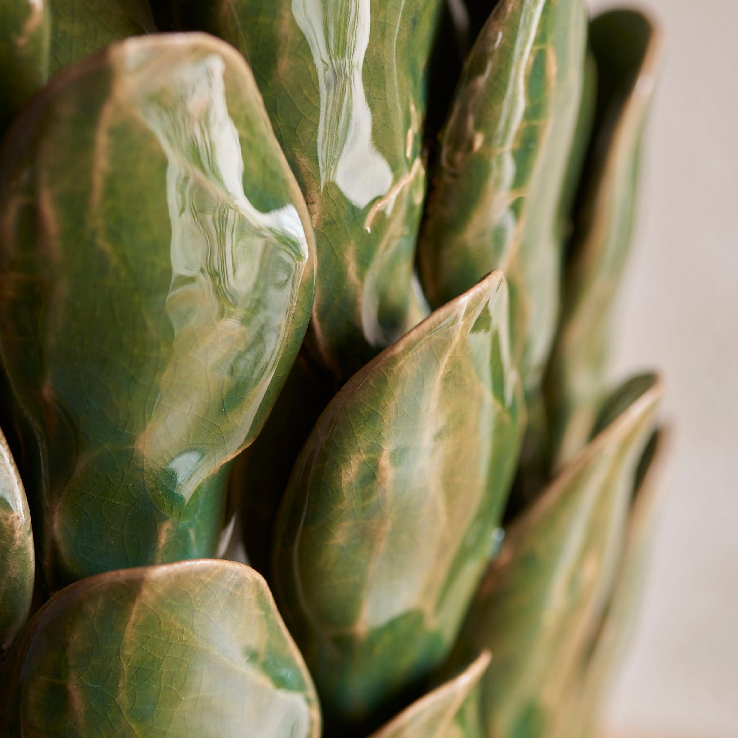 Layered Leaf Green Ceramic Table Lamp & Zigzag 35cm Cotswold Green Shade