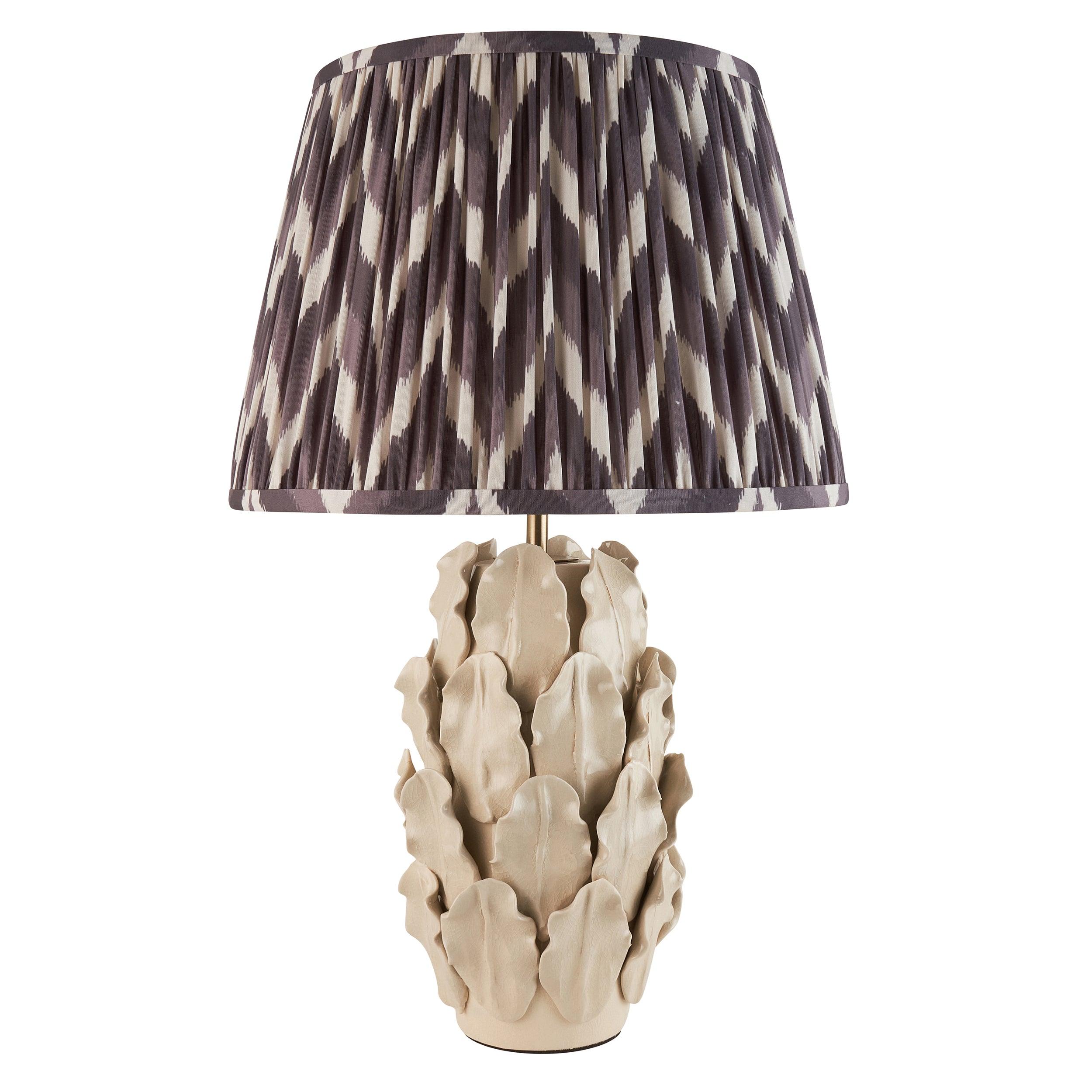 Layered Leaf Ivory Ceramic Table Lamp & Zigzag 35cm Pearl Grey Shade