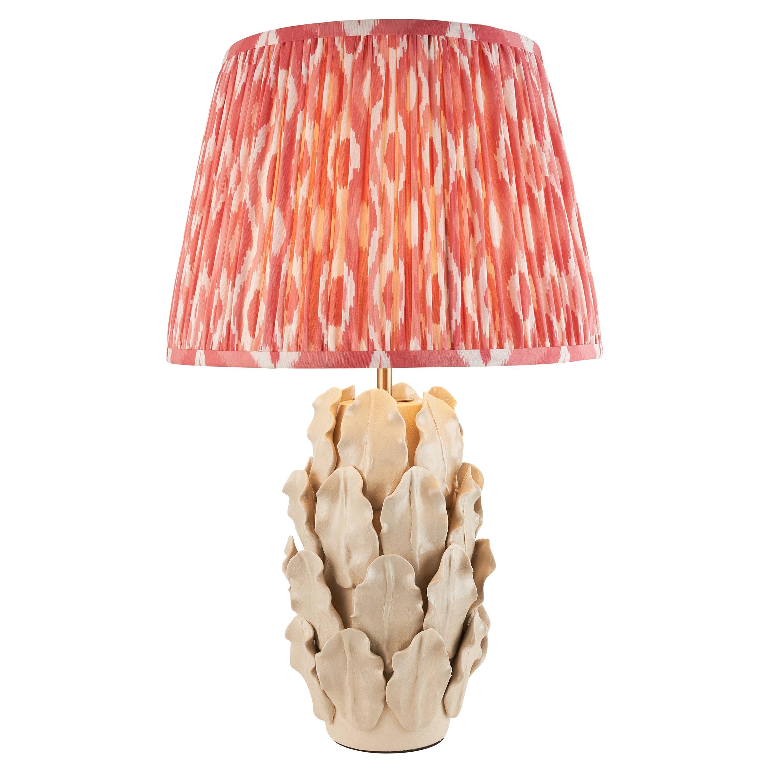 Layered Leaf Ivory Ceramic Table Lamp & Ikat 35cm Coral Pink Shade