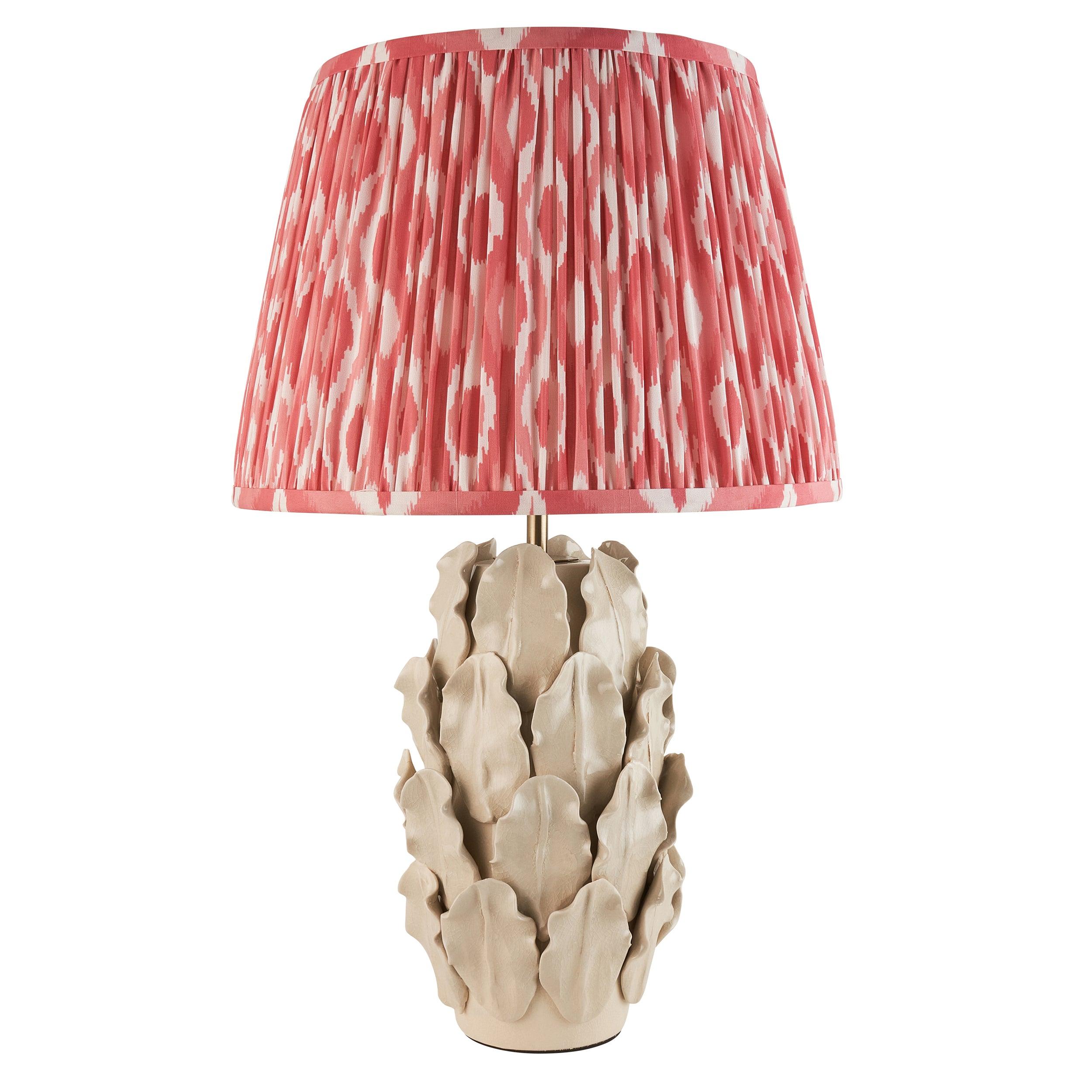 Layered Leaf Ivory Ceramic Table Lamp & Ikat 35cm Coral Pink Shade