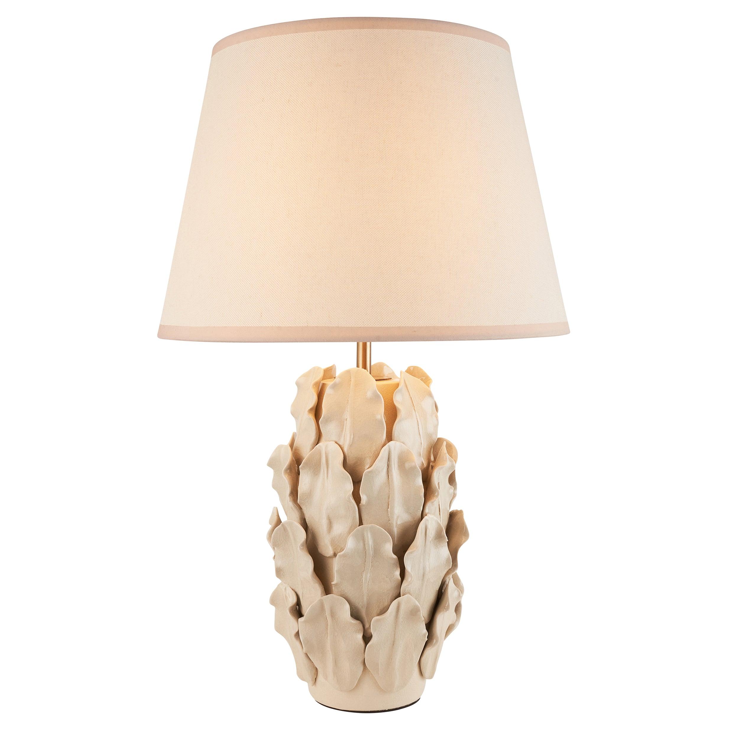Layered Leaf Ivory Ceramic Table Lamp & Ivy 35cm Vintage White Shade