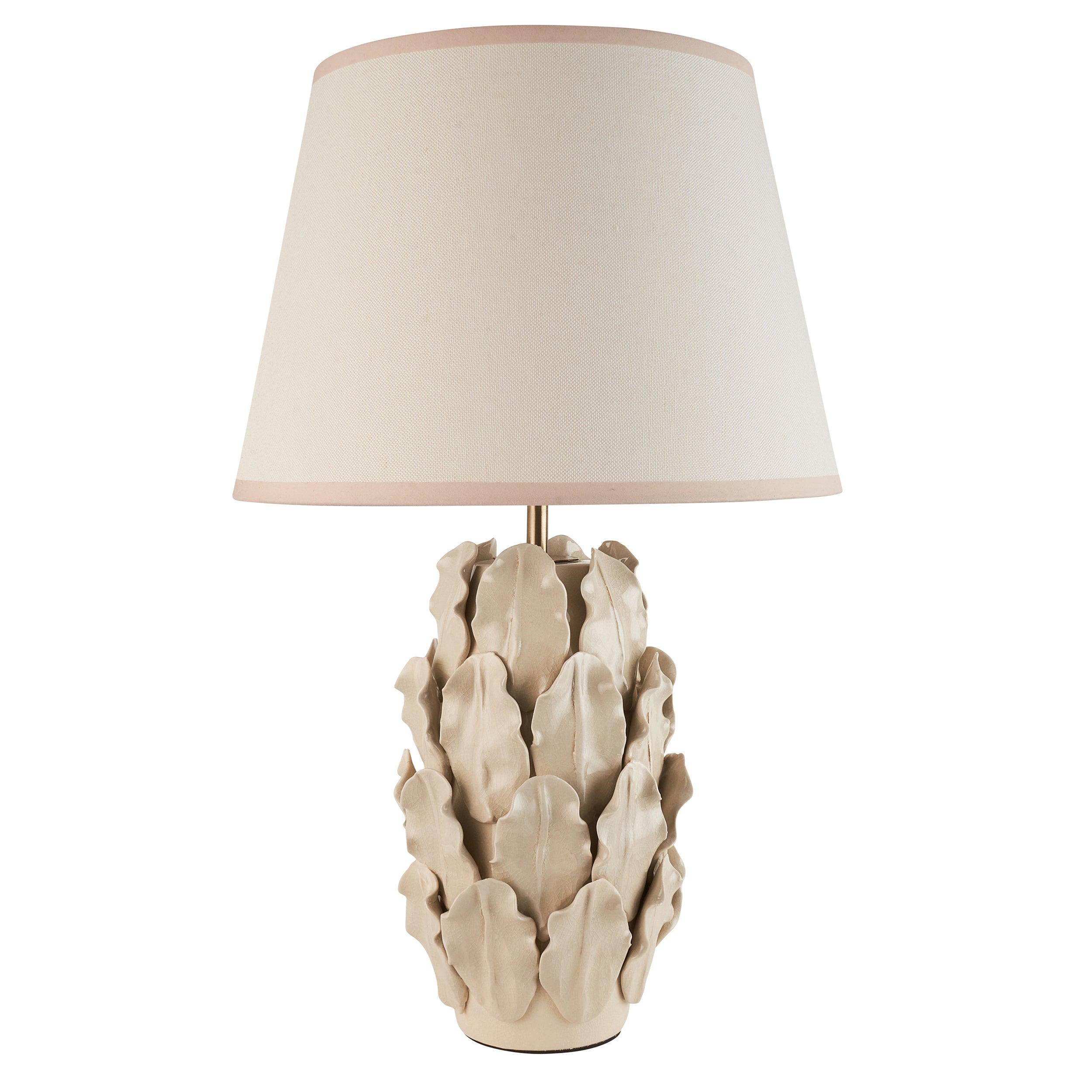 Layered Leaf Ivory Ceramic Table Lamp & Ivy 35cm Vintage White Shade