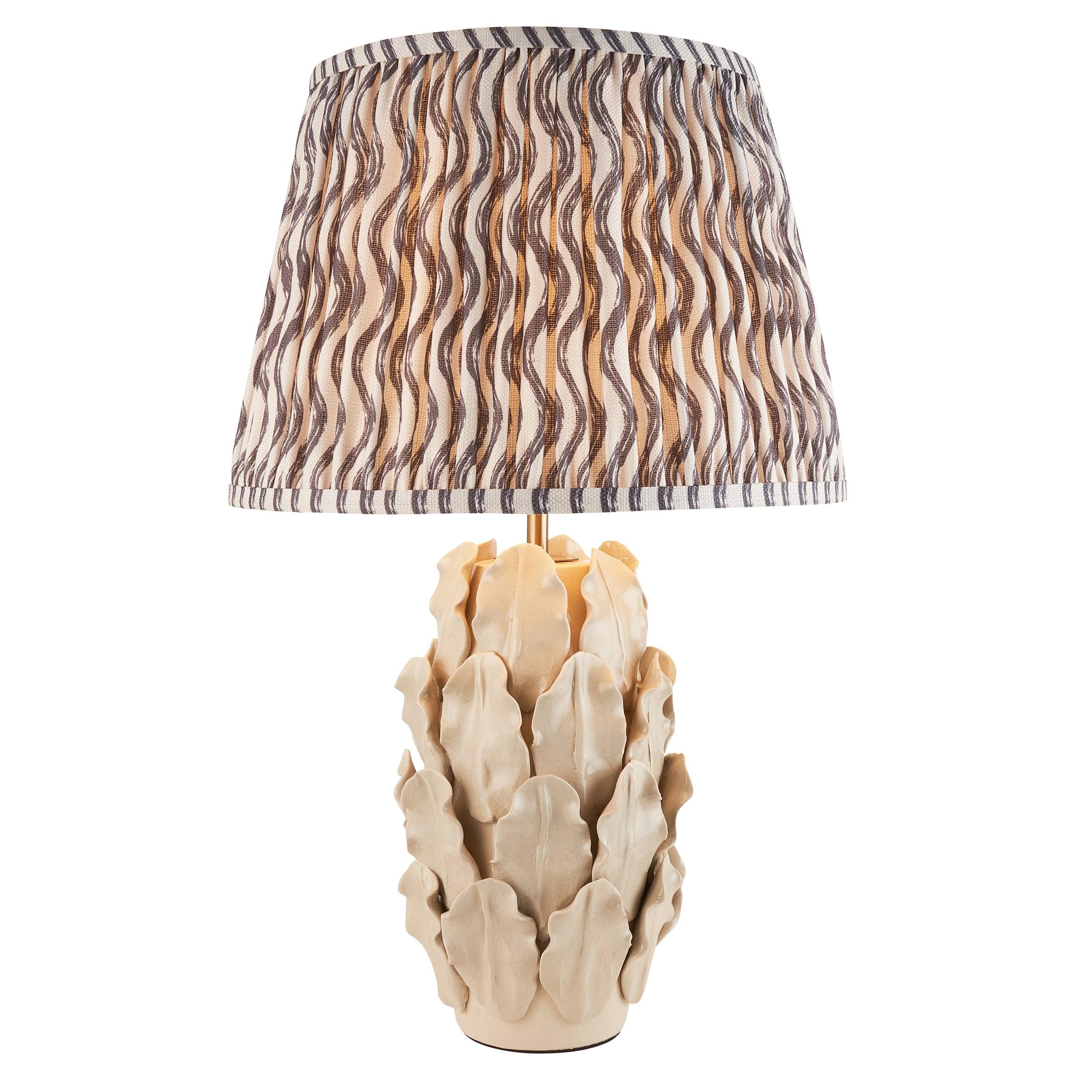 Layered Leaf Ivory Ceramic Table Lamp & Ripple 35cm Pearl Grey Shade