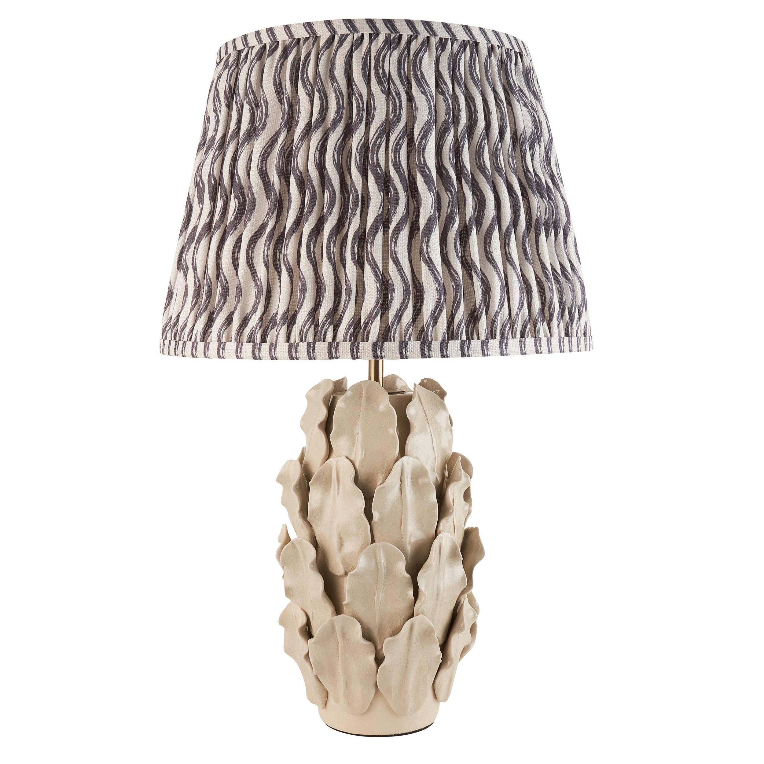Layered Leaf Ivory Ceramic Table Lamp & Ripple 35cm Pearl Grey Shade