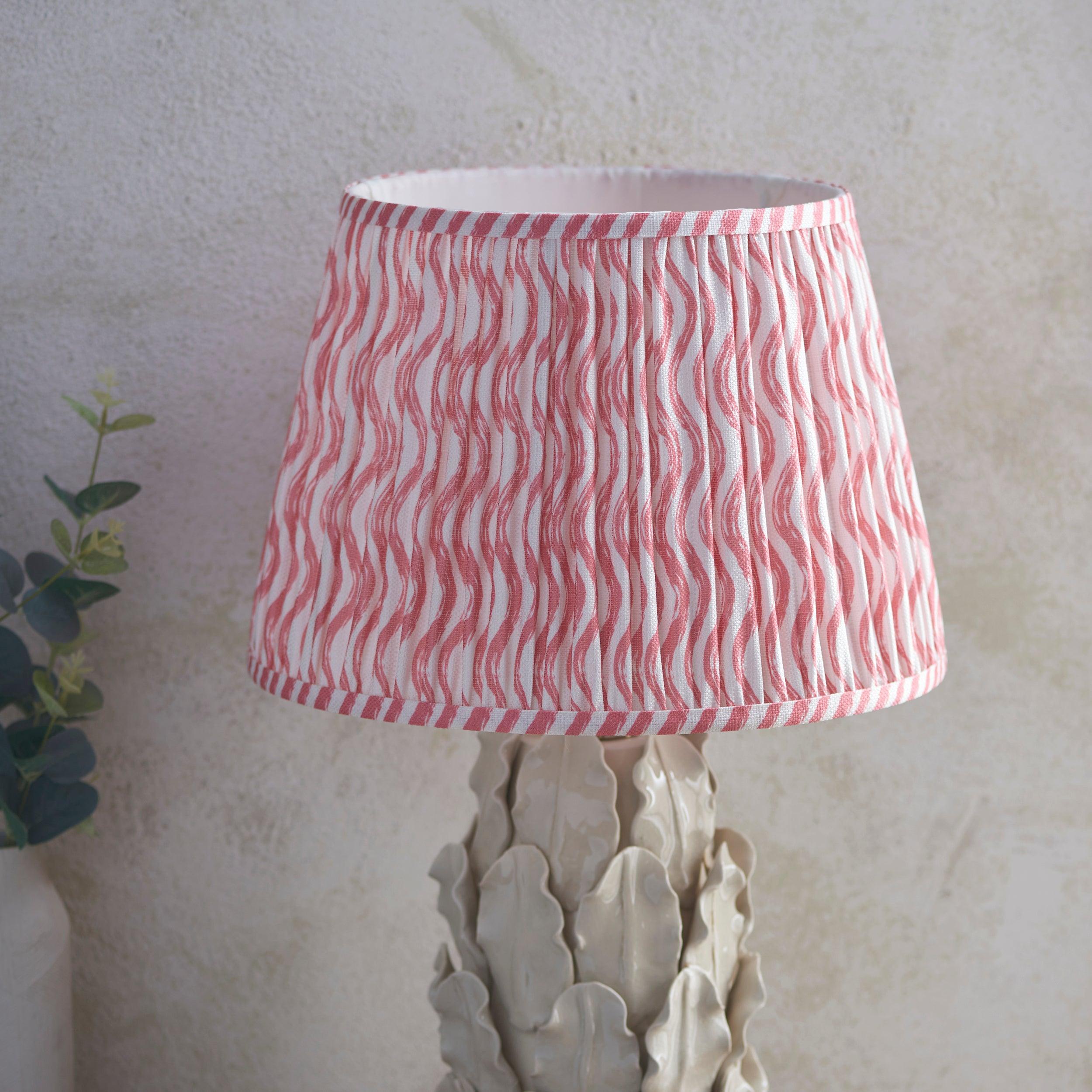 Layered Leaf Ivory Ceramic Table Lamp & Ripple 35cm Coral Pink Shade