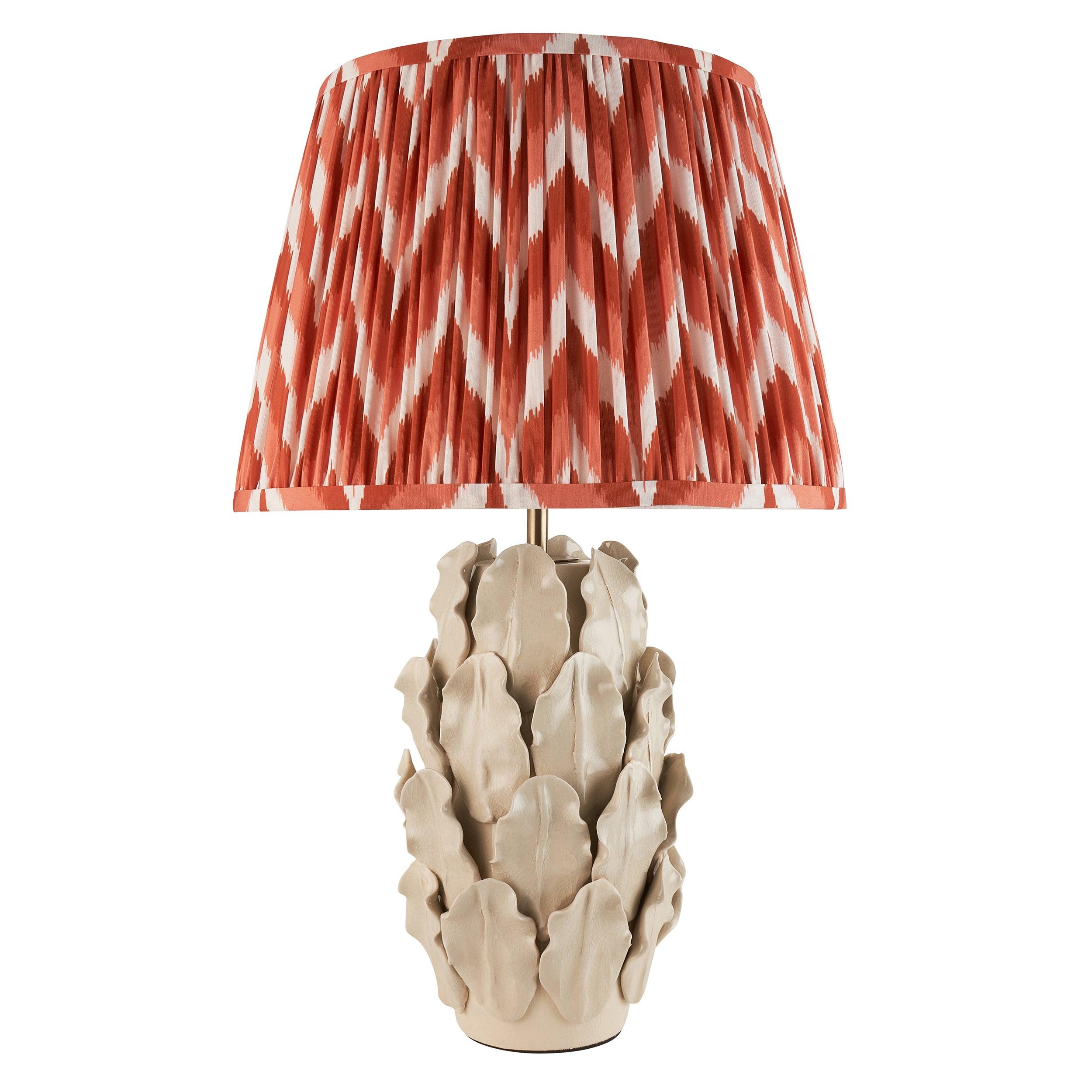 Layered Leaf Ivory Ceramic Table Lamp & Zigzag 35cm Apricot Orange Shade