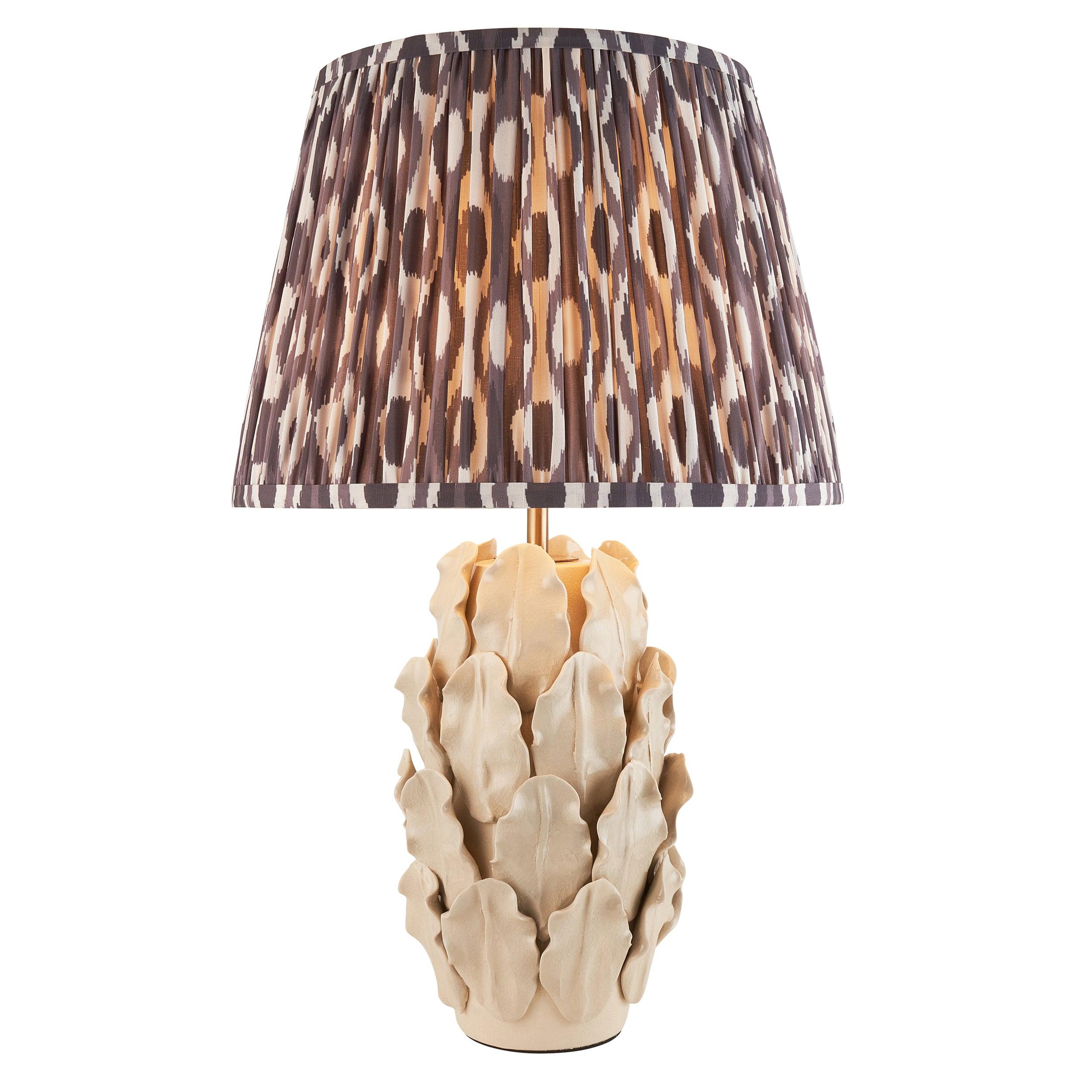 Layered Leaf Ivory Ceramic Table Lamp & Ikat 35cm Pearl Grey Shade