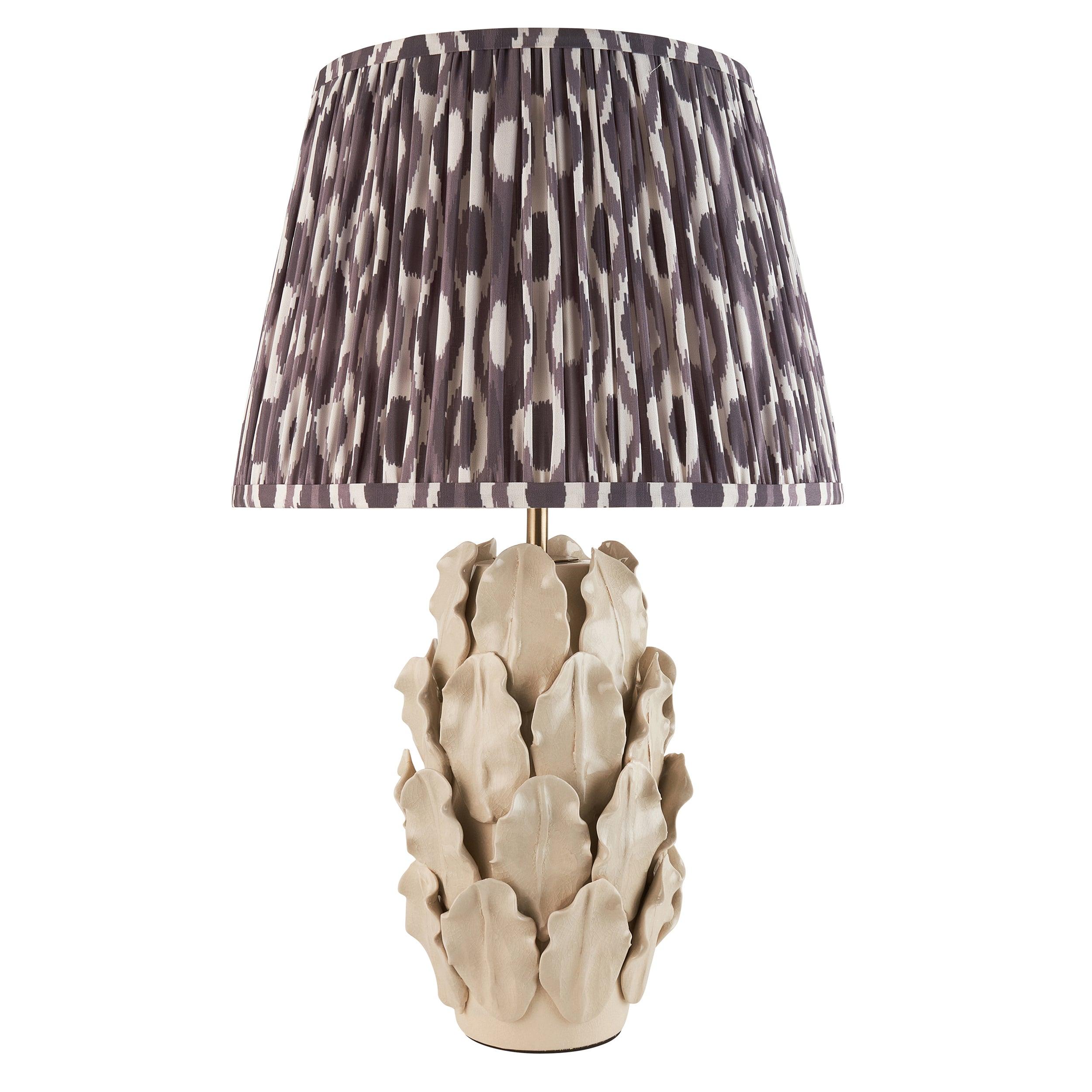 Layered Leaf Ivory Ceramic Table Lamp & Ikat 35cm Pearl Grey Shade