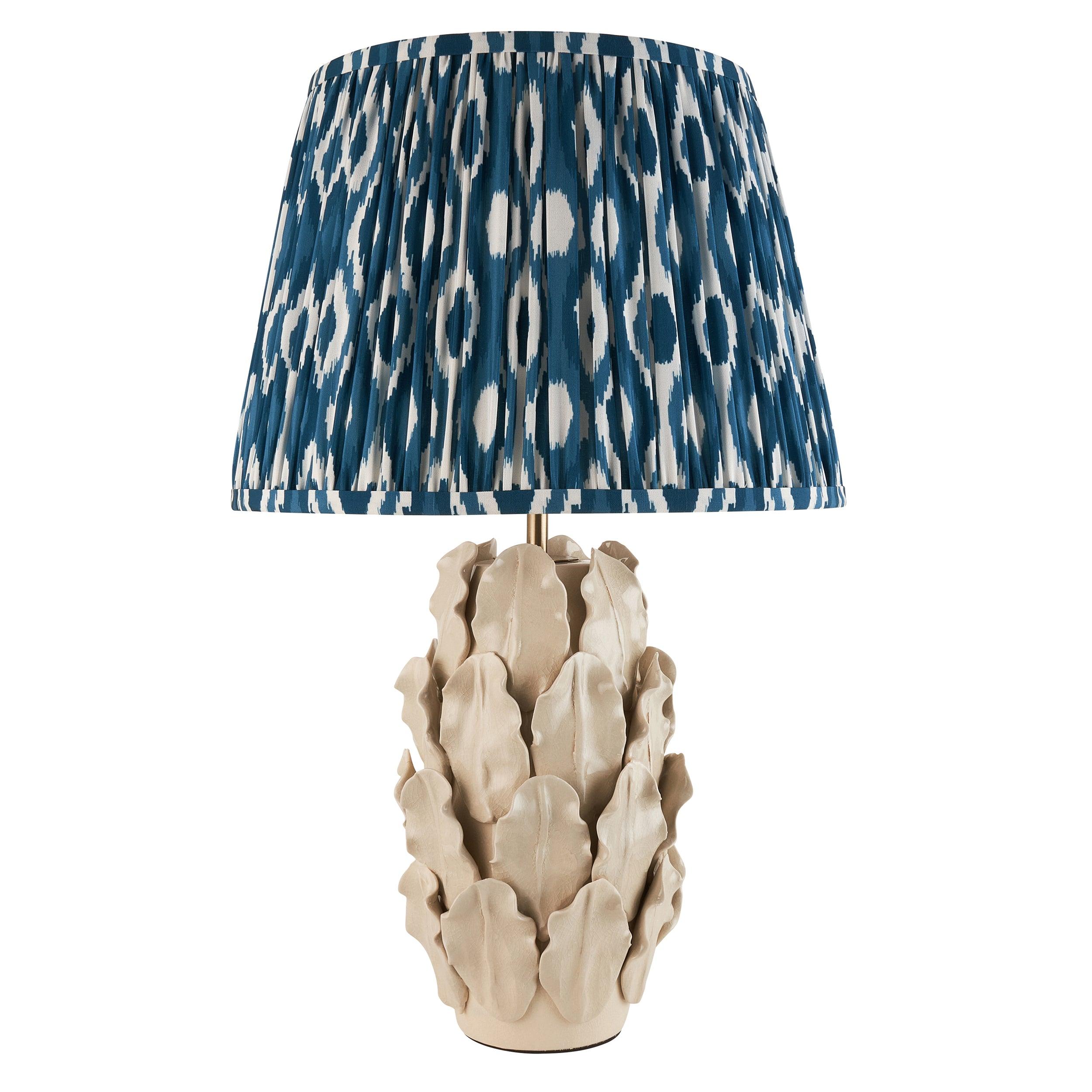 Layered Leaf Ivory Ceramic Table Lamp & Ikat 35cm Marlin Blue Shade