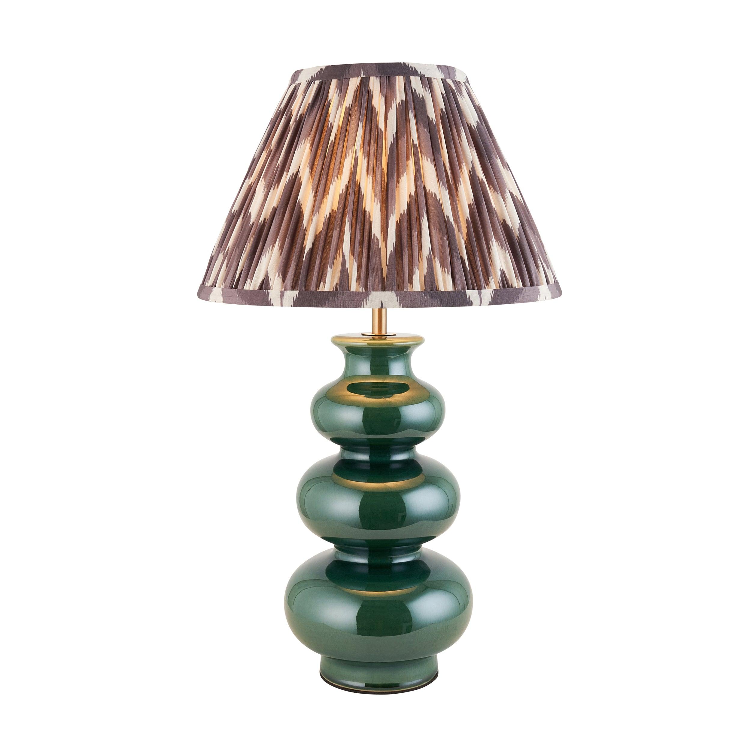 Monroe Green Ceramic Table Lamp & Zigzag 30cm Pearl Grey Shade
