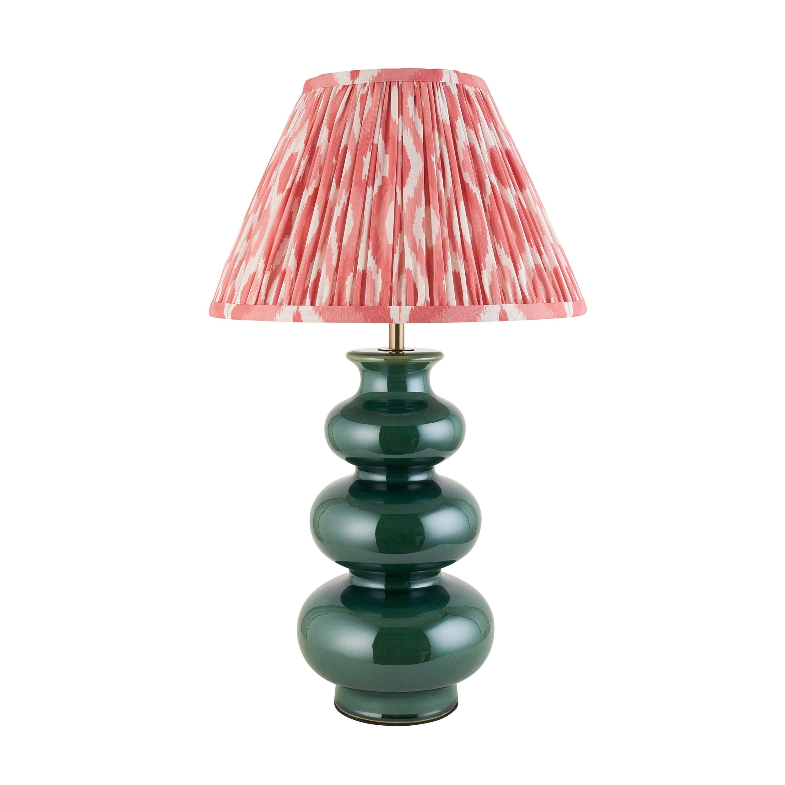 Monroe Green Ceramic Table Lamp & Ikat 30cm Coral Pink Shade