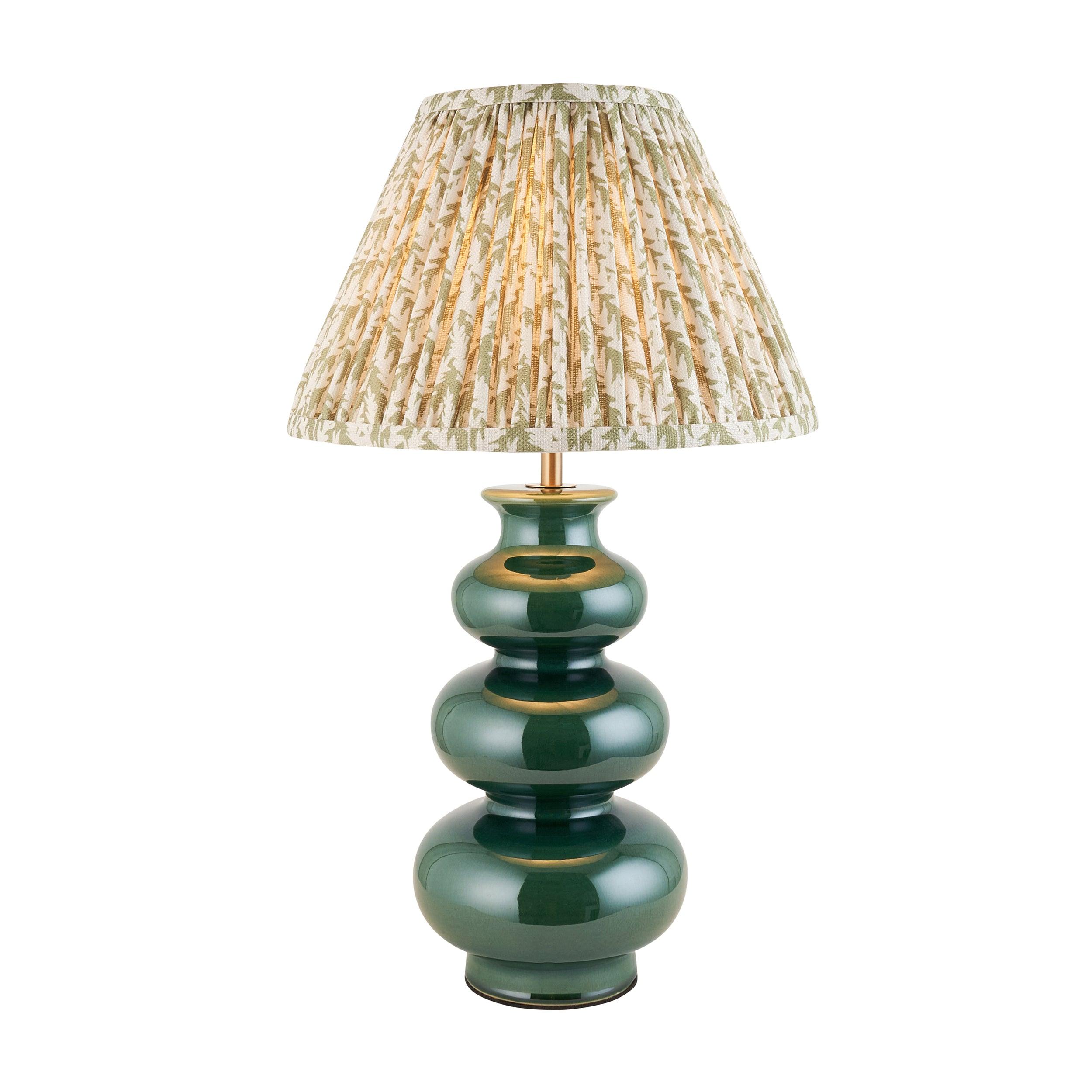 Monroe Green Ceramic Table Lamp & Leaf 30cm Herb Garden Green Shade
