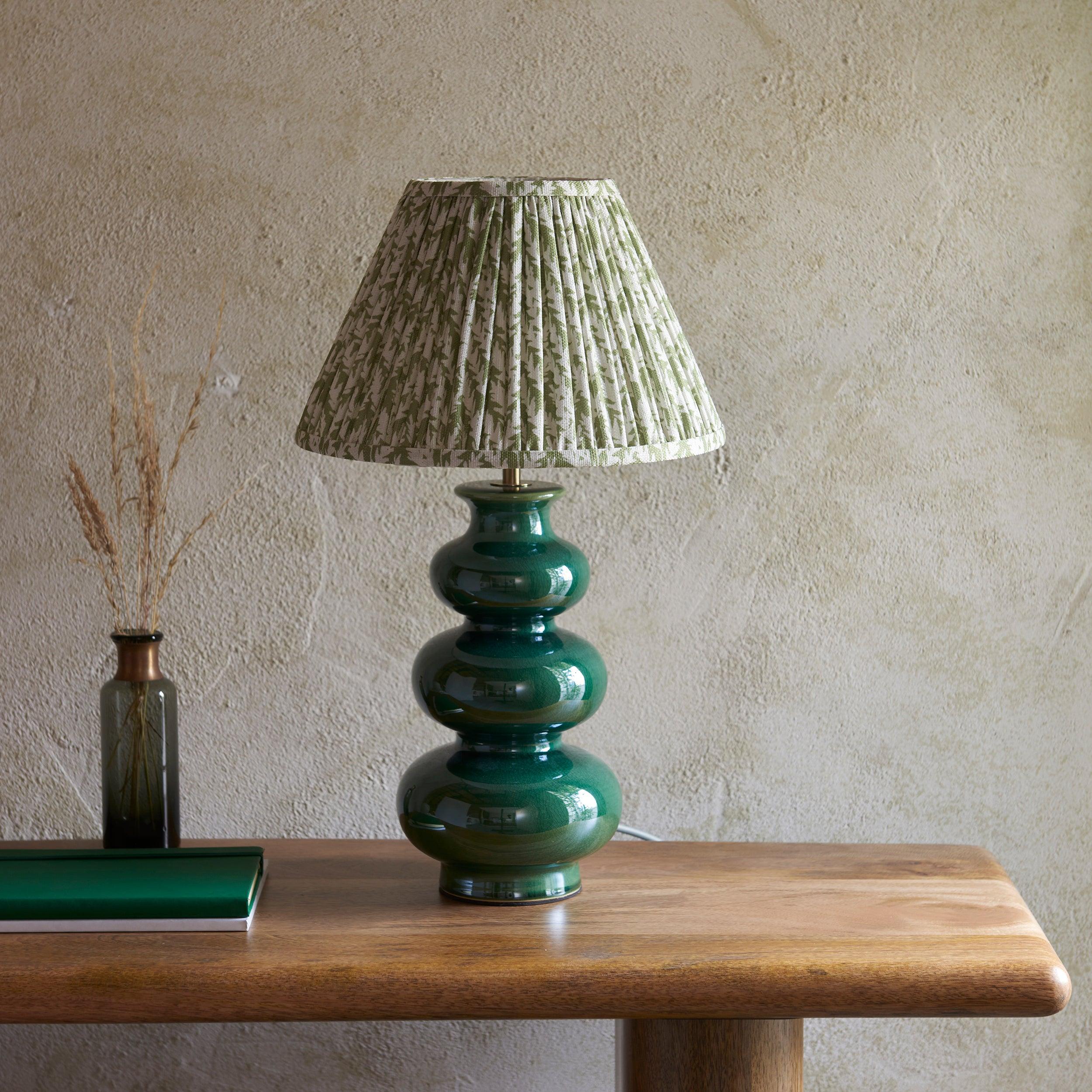 Monroe Green Ceramic Table Lamp & Leaf 30cm Herb Garden Green Shade