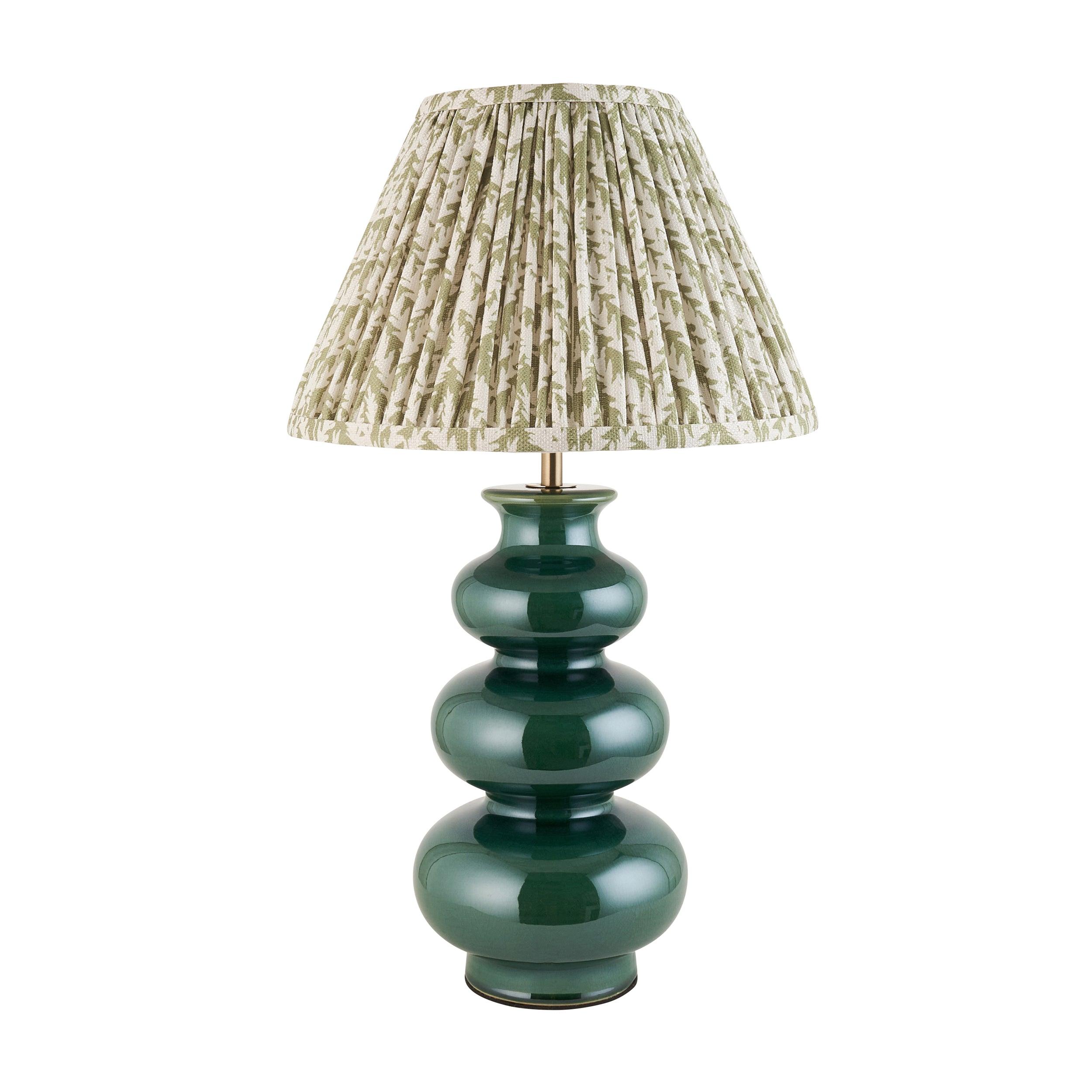 Monroe Green Ceramic Table Lamp & Leaf 30cm Herb Garden Green Shade