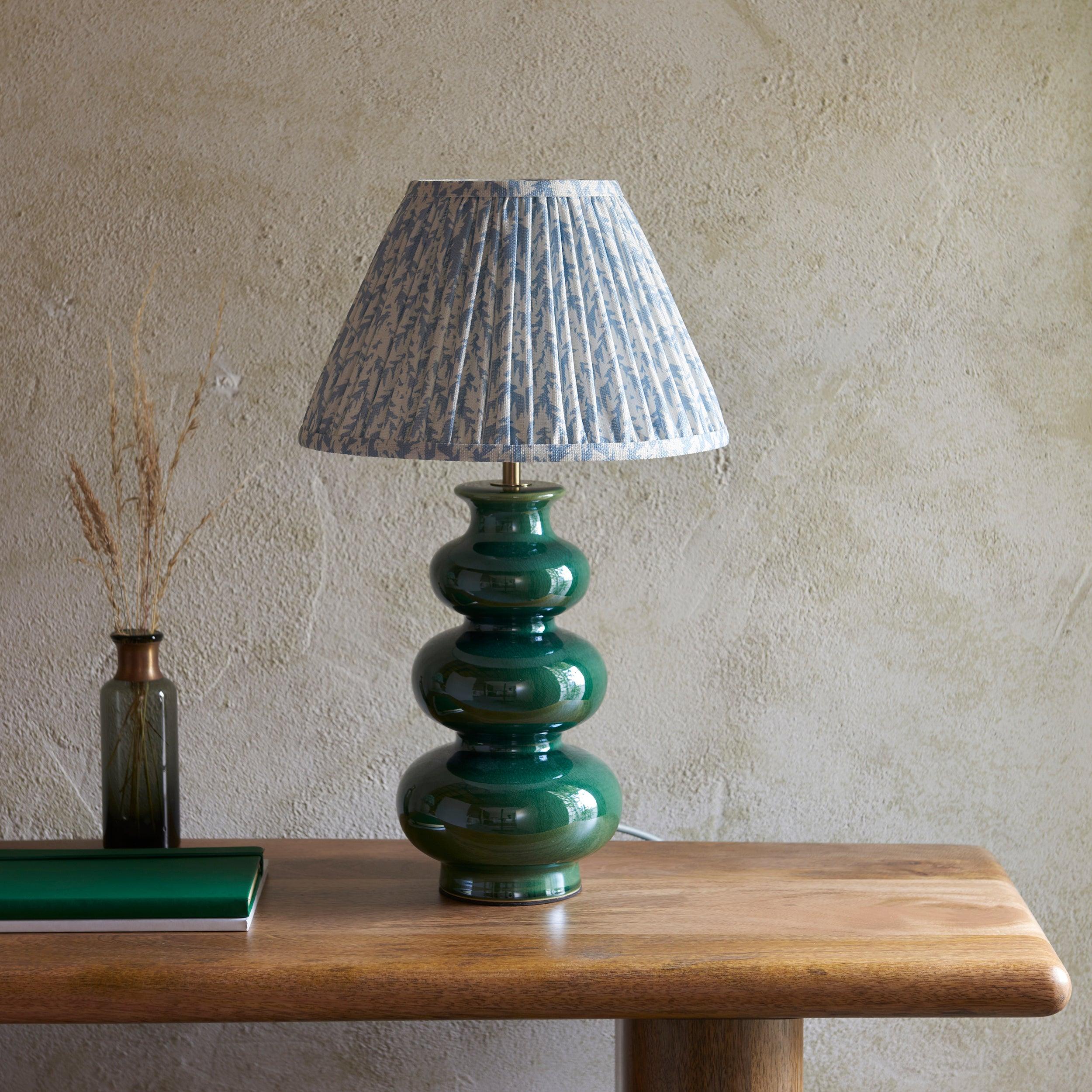 Monroe Green Ceramic Table Lamp & Leaf 30cm Shell Bay Blue Shade