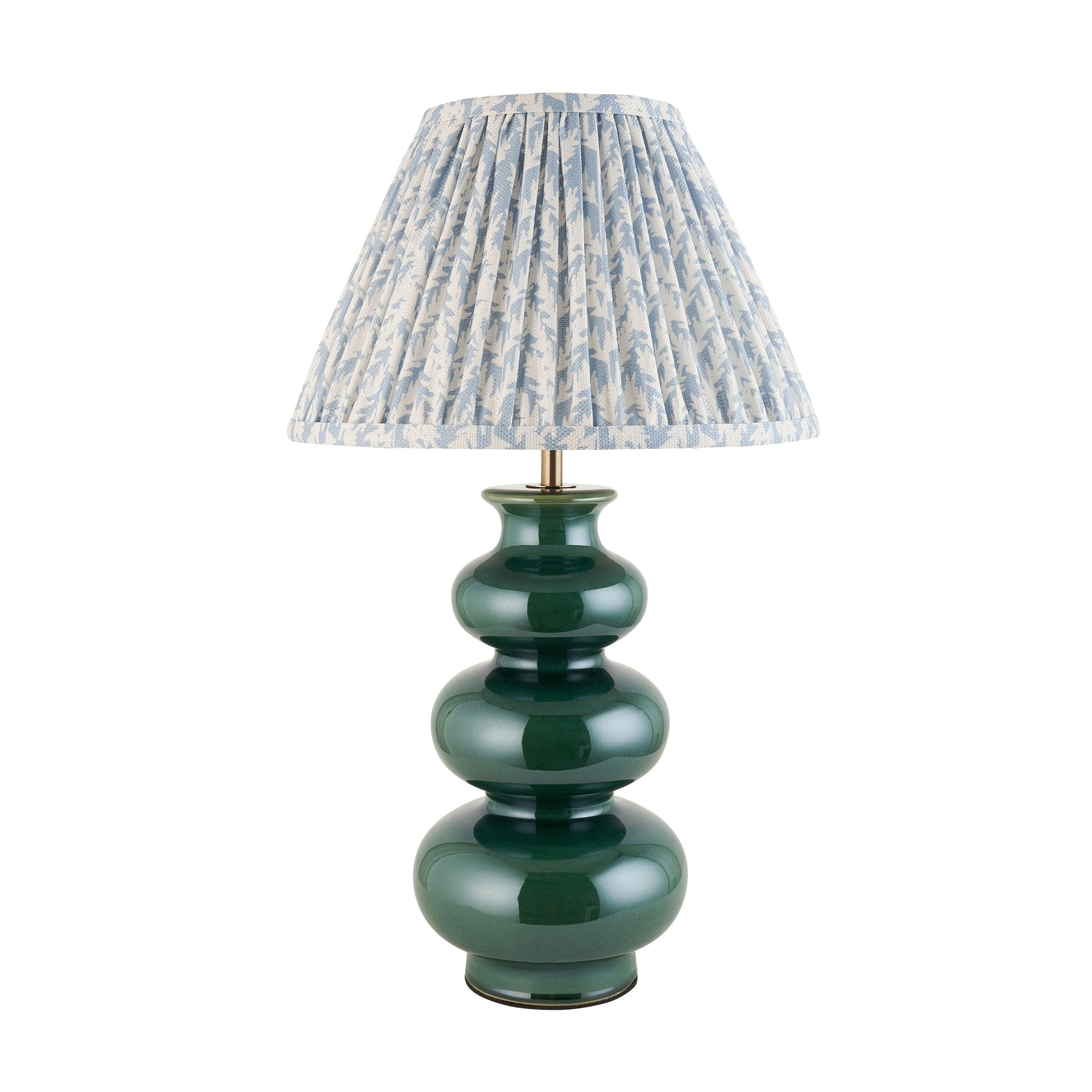 Monroe Green Ceramic Table Lamp & Leaf 30cm Shell Bay Blue Shade