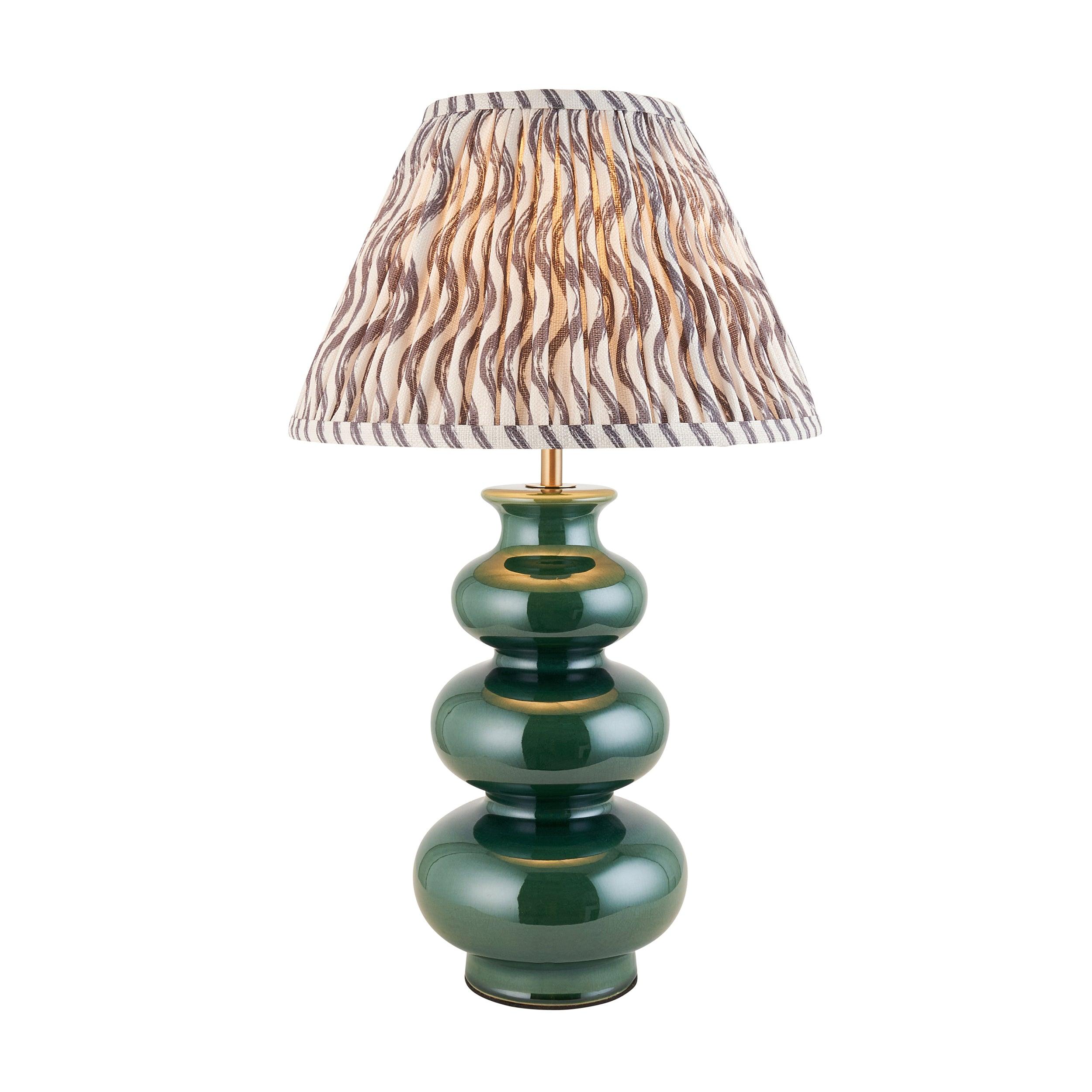 Monroe Green Ceramic Table Lamp & Ripple 30cm Pearl Grey Shade